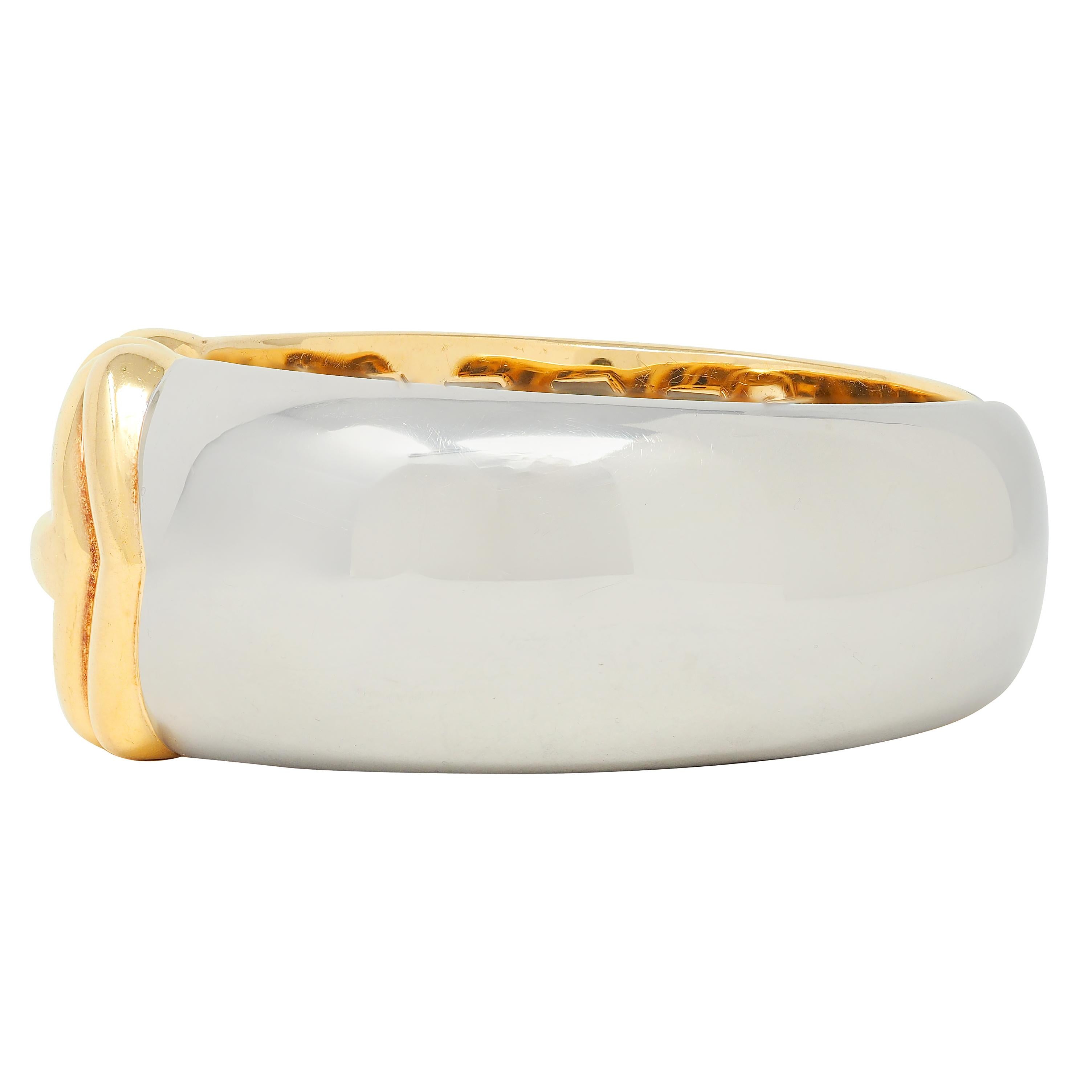 Bulgari 1990's 18K Yellow Gold Stainless Steel Vintage Alveare Cuff Bracelet
