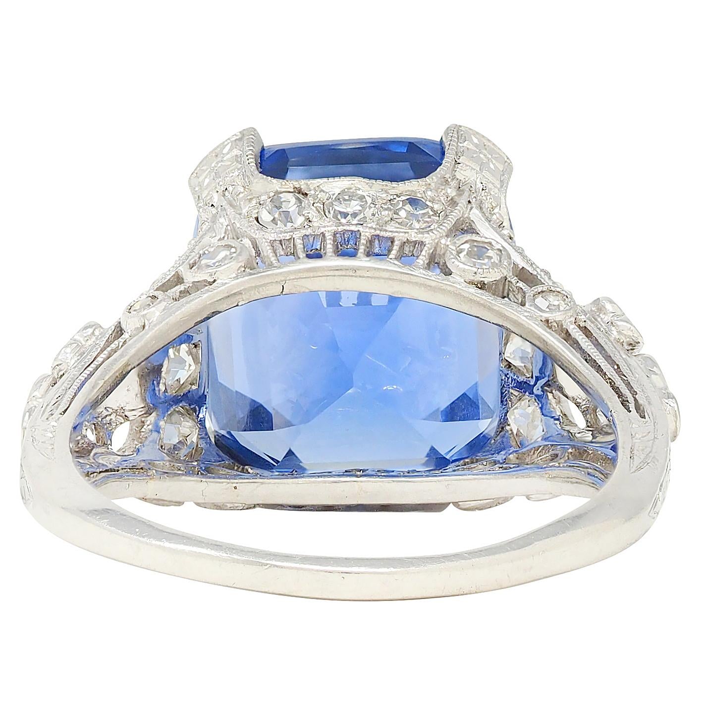 Edwardian 10.02 CTW NH Ceylon Sapphire Diamond Platinum Antique Dinner Ring AGL