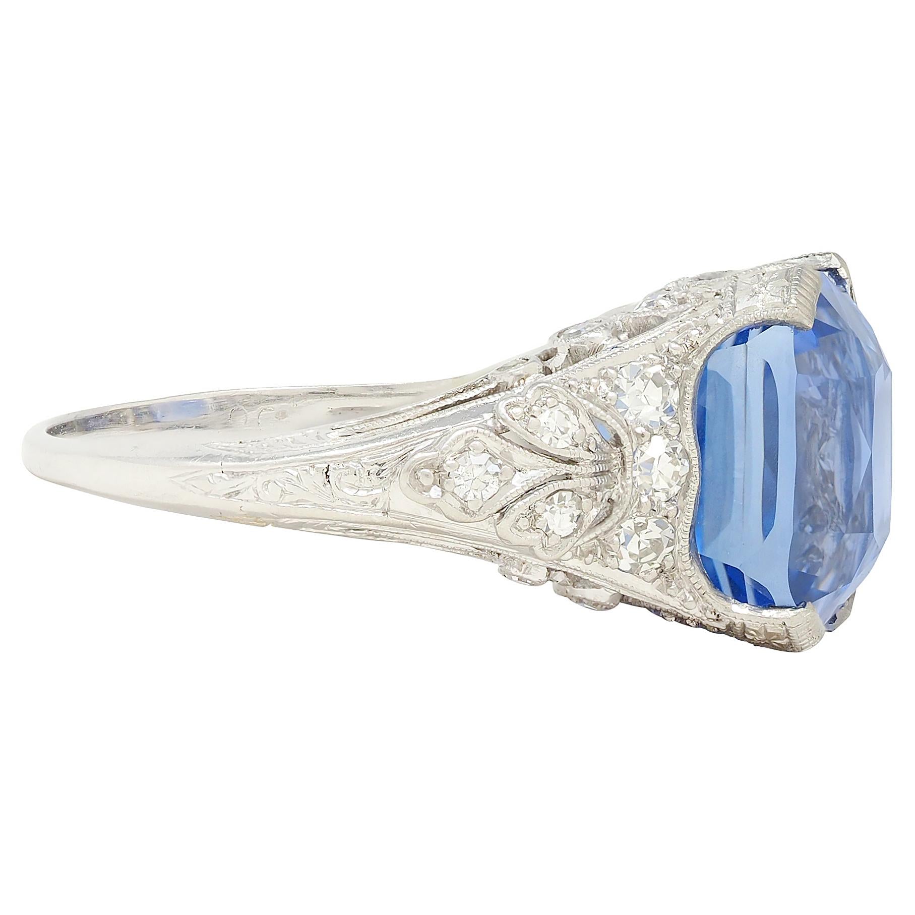 Edwardian 10.02 CTW NH Ceylon Sapphire Diamond Platinum Antique Dinner Ring AGL