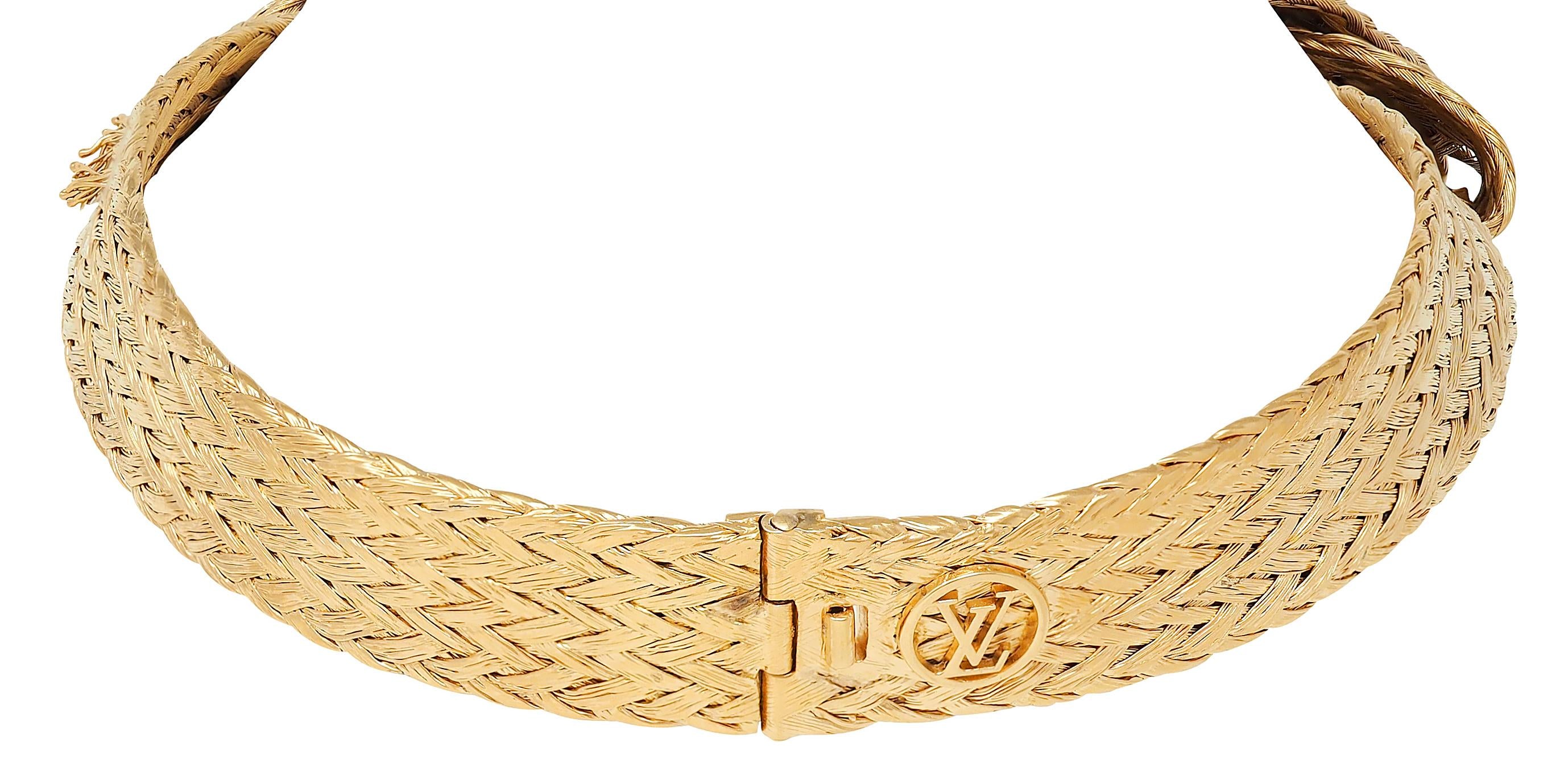 Louis Vuitton French 2017 Runway Brass Woven Knot Open Collar Necklace