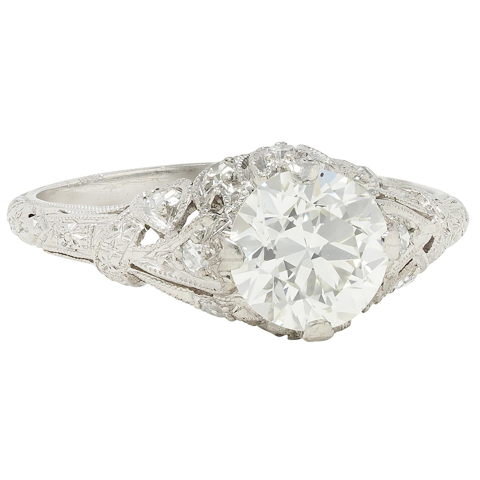 Edwardian European Diamond Platinum Antique Lily-of-the-Valley Engagement Ring