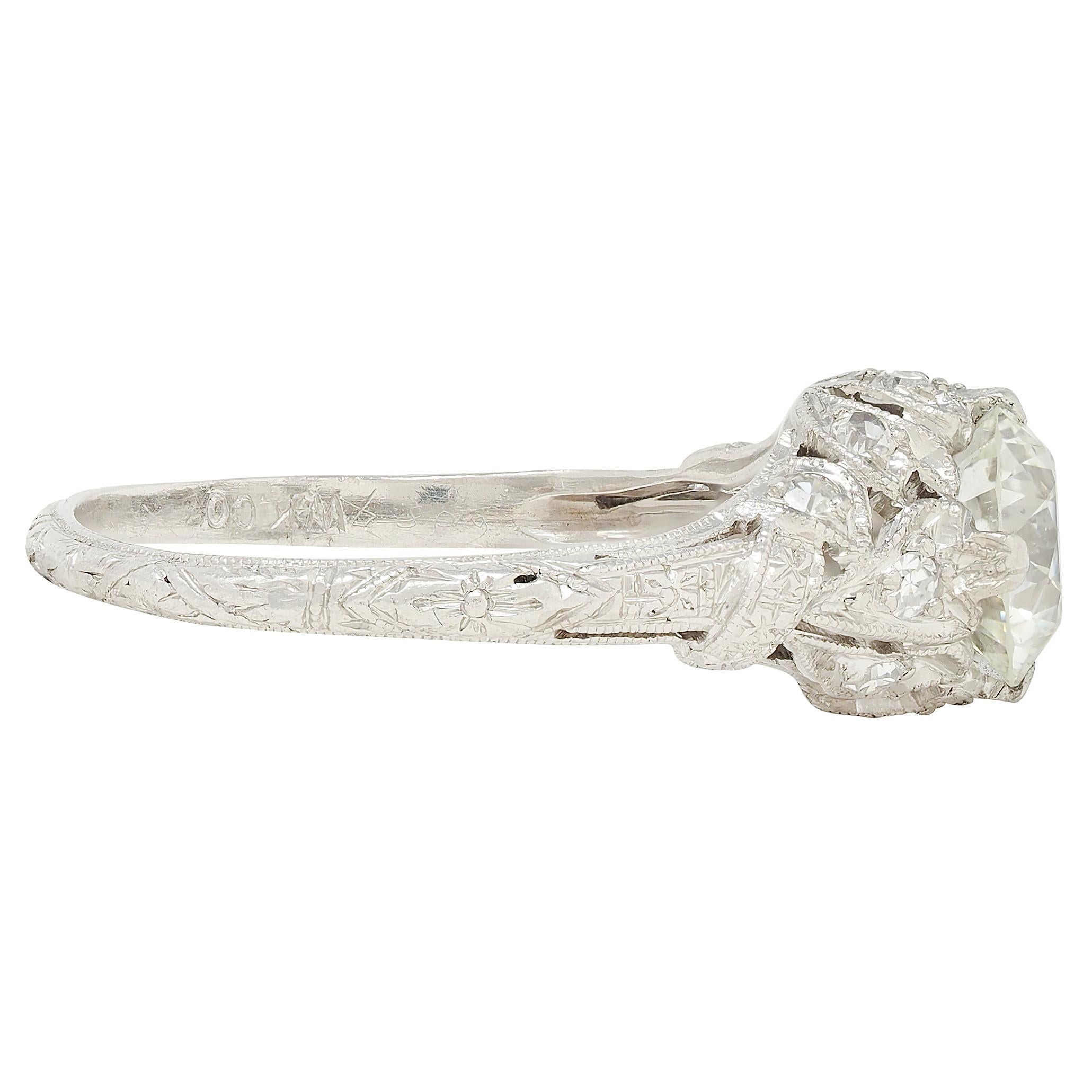 Edwardian European Diamond Platinum Antique Lily-of-the-Valley Engagement Ring