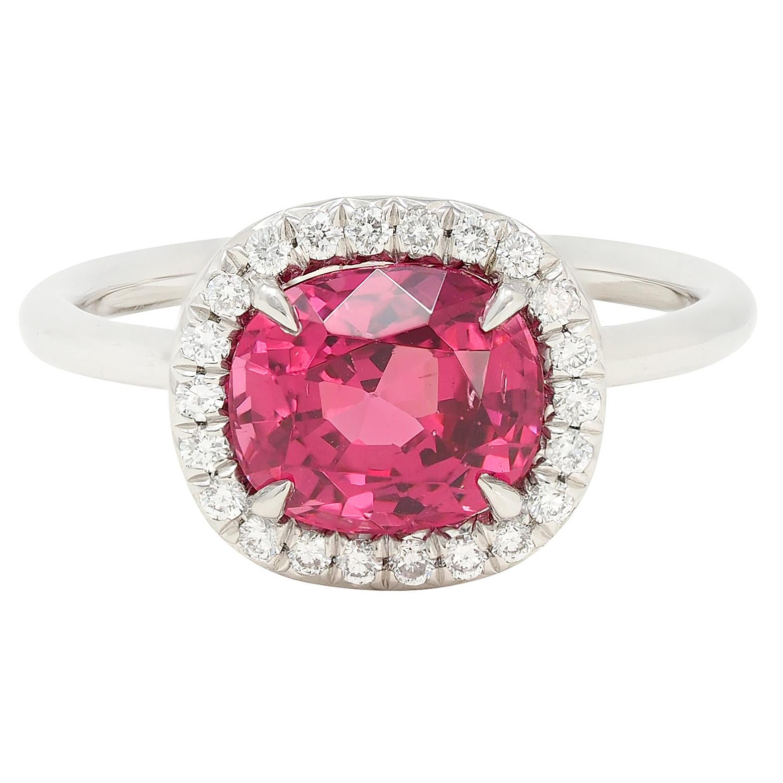 Contemporary 2.85 CTW Spinel Diamond Platinum Cushion Halo Ring