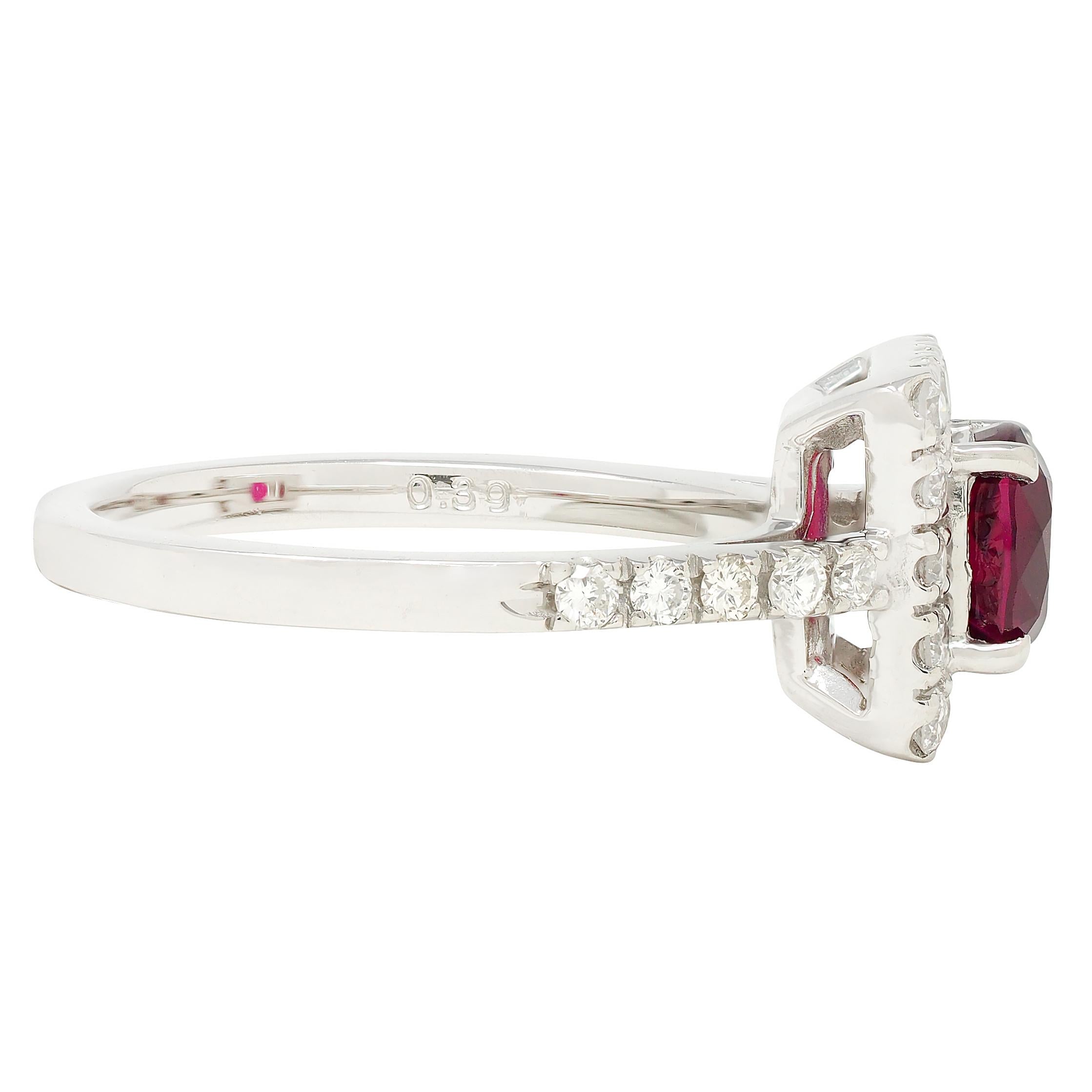Contemporary 1.47 CTW Cushion Cut Ruby Diamond Platinum Square Halo Ring