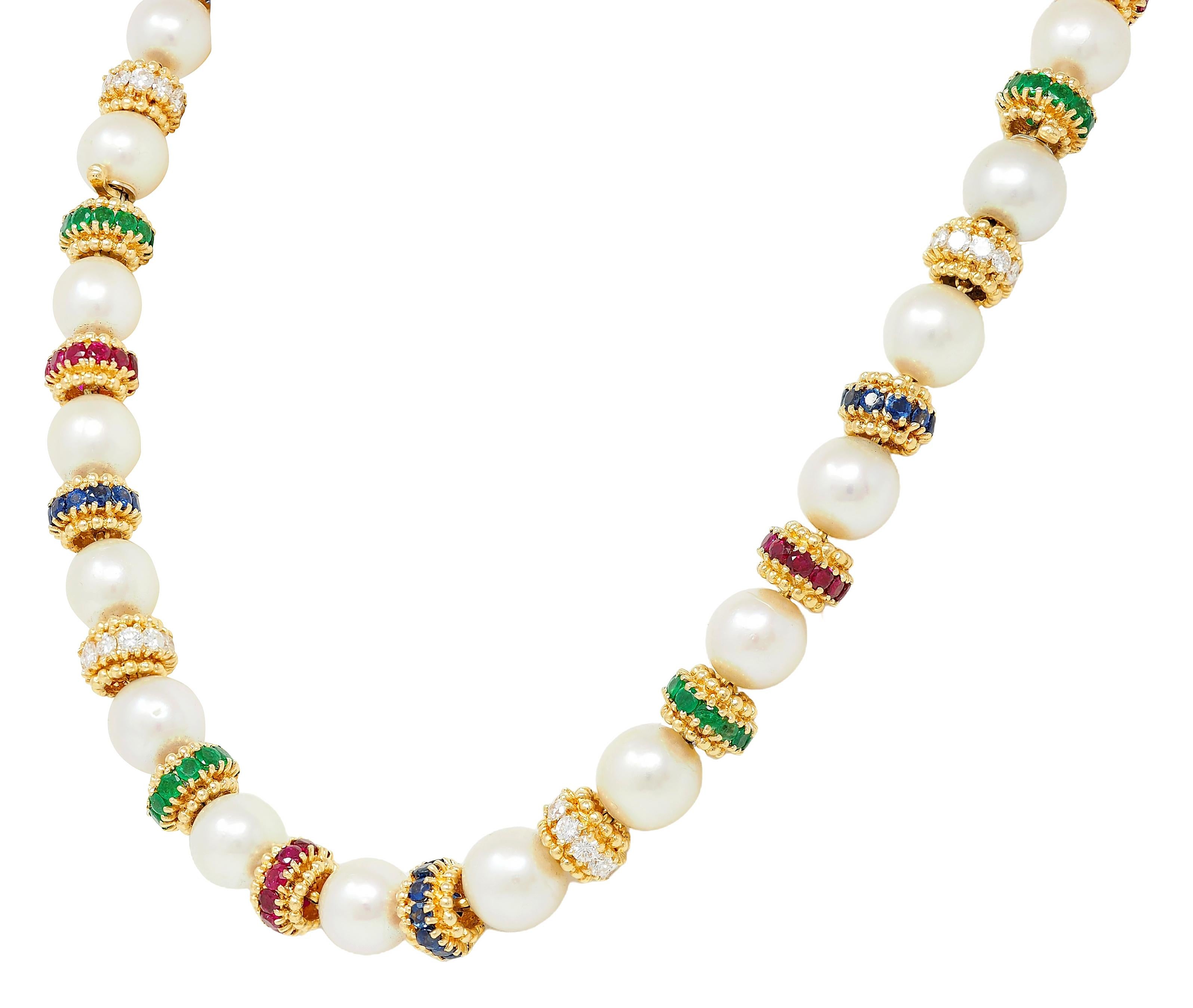 Van Cleef & Arpels 1980's Pearl Multi-Gem 18K Gold Convertible Bracelet Set