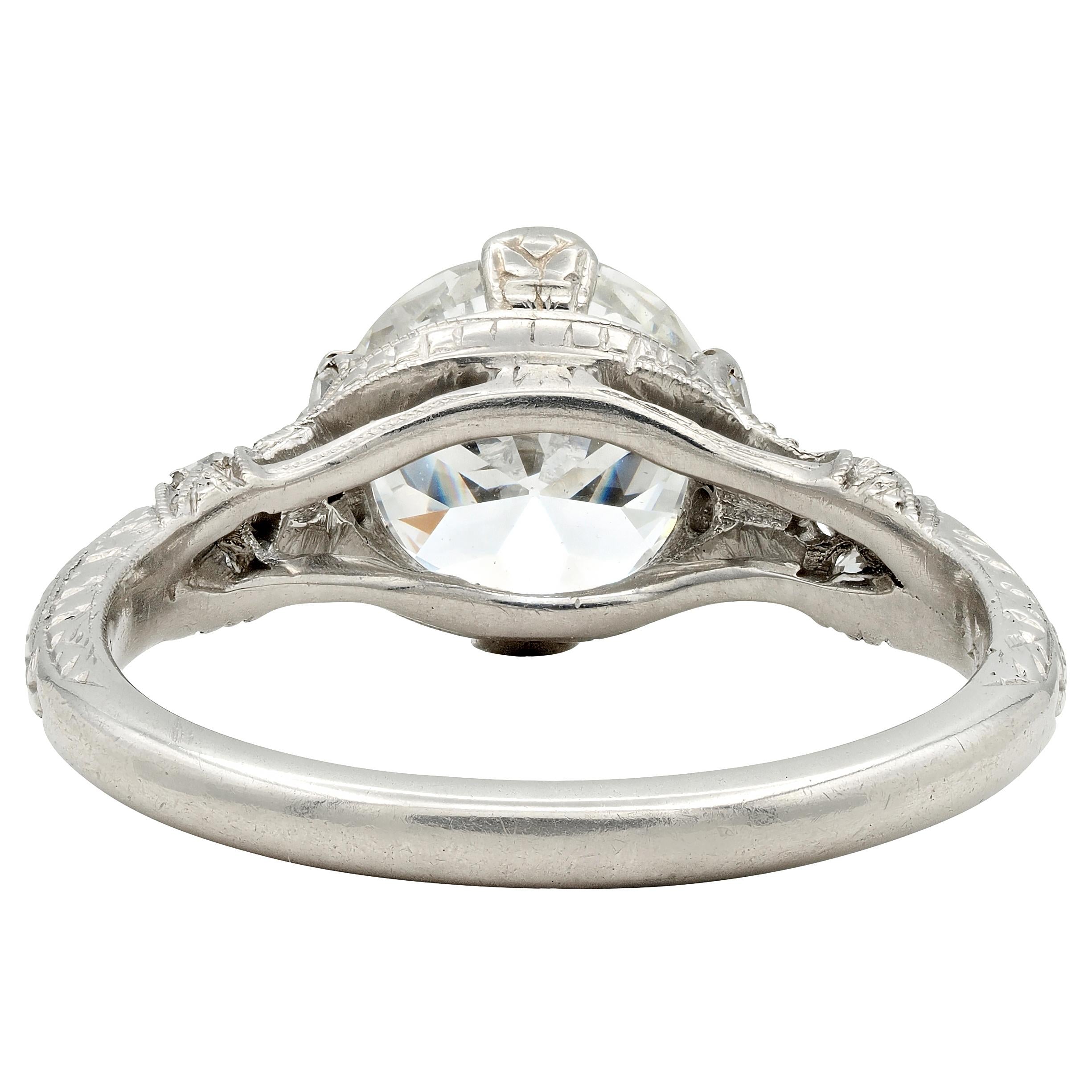 Art Deco 1936 1.90 Old European Cut Diamond Platinum Vintage Engagement Ring