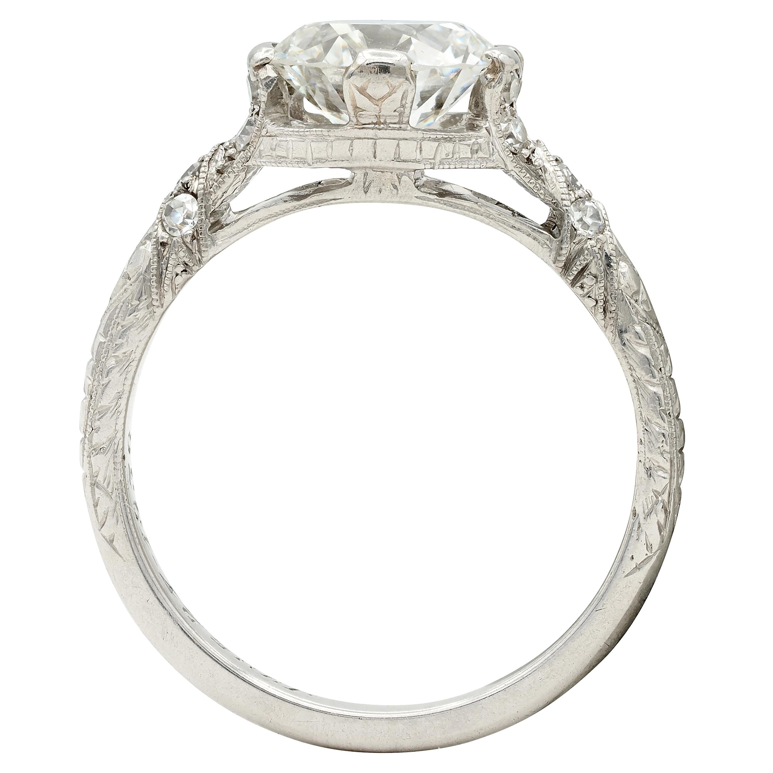 Art Deco 1936 1.90 Old European Cut Diamond Platinum Vintage Engagement Ring
