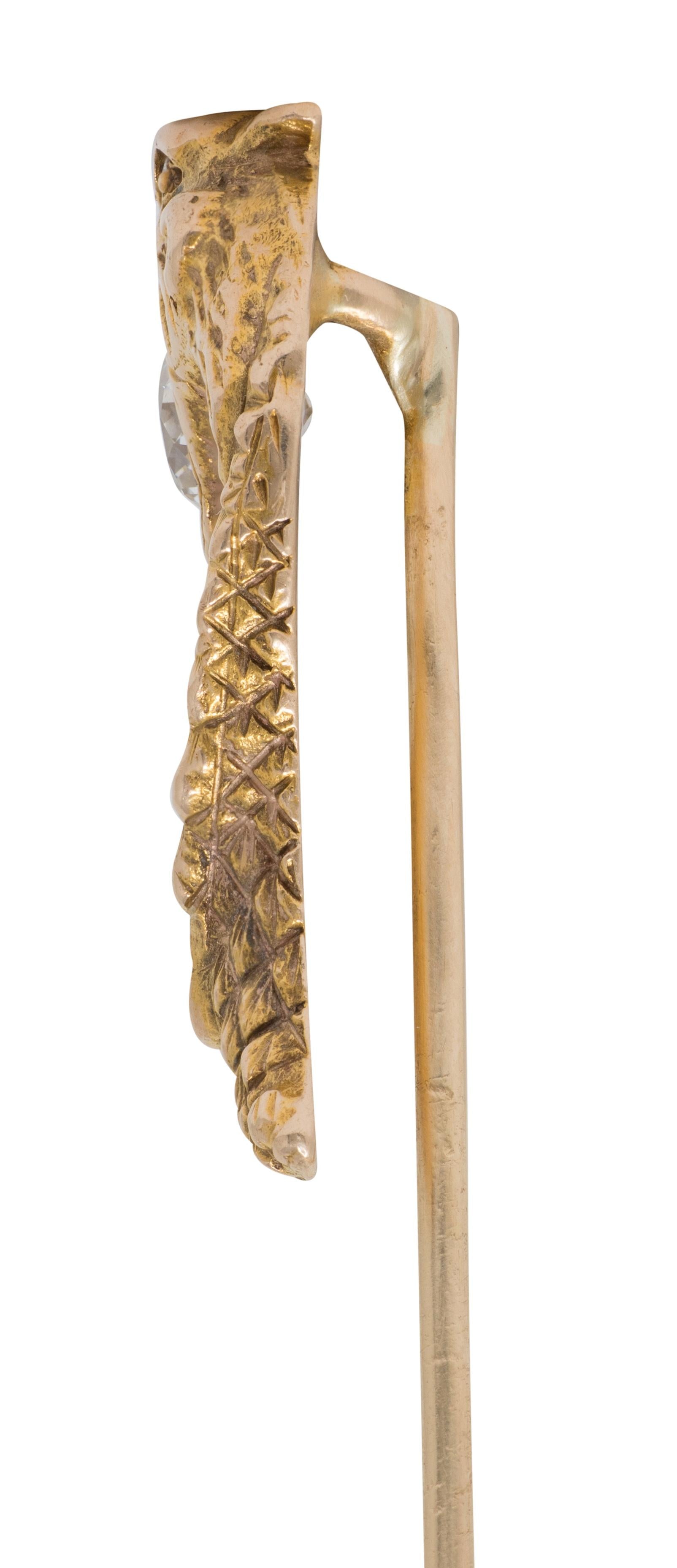 Art Nouveau Diamond 14 Karat Yellow Gold Antique Dragon Serpent Stickpin