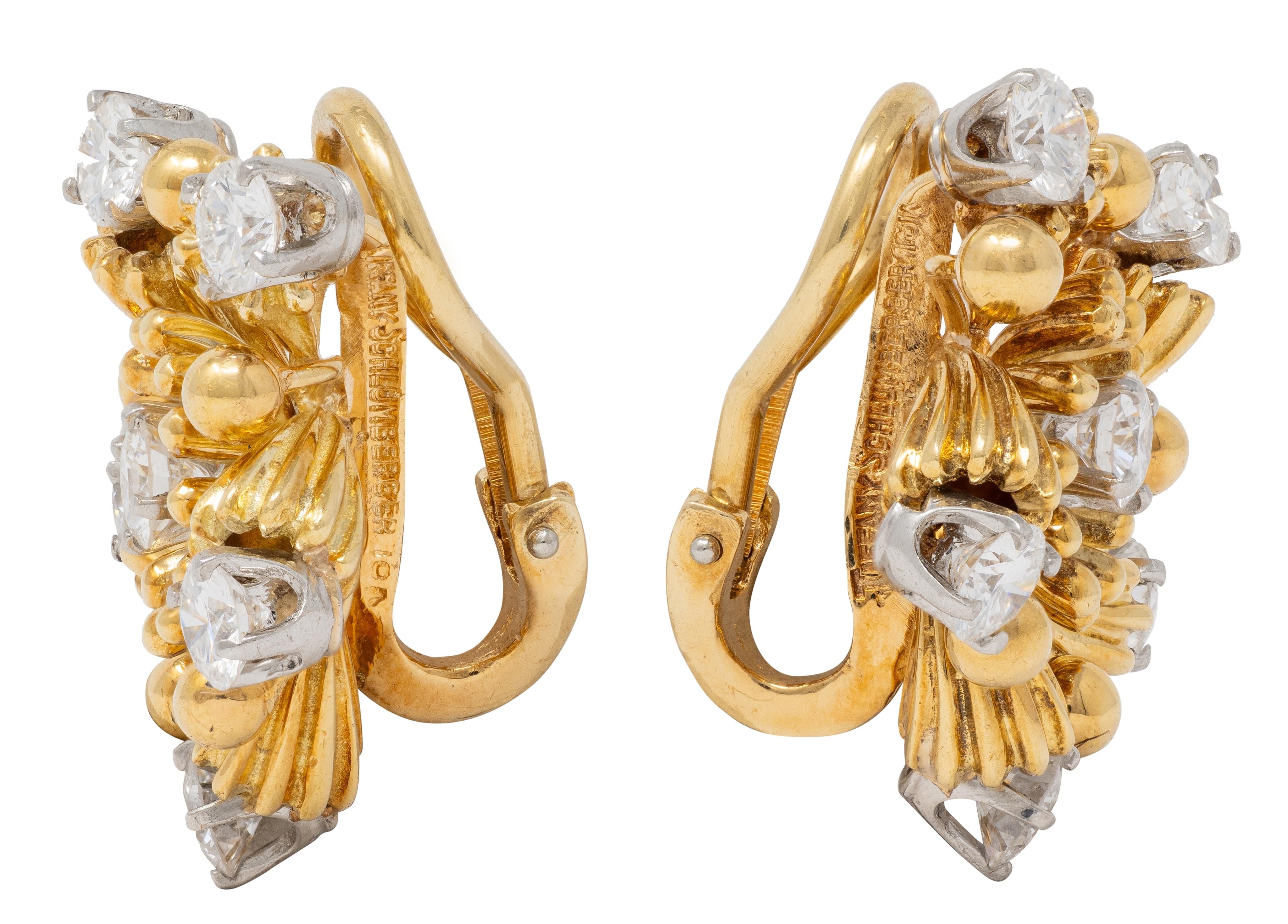 Schlumberger Tiffany & Co. Diamond 18K Gold Platinum Vintage Star Burst Earrings