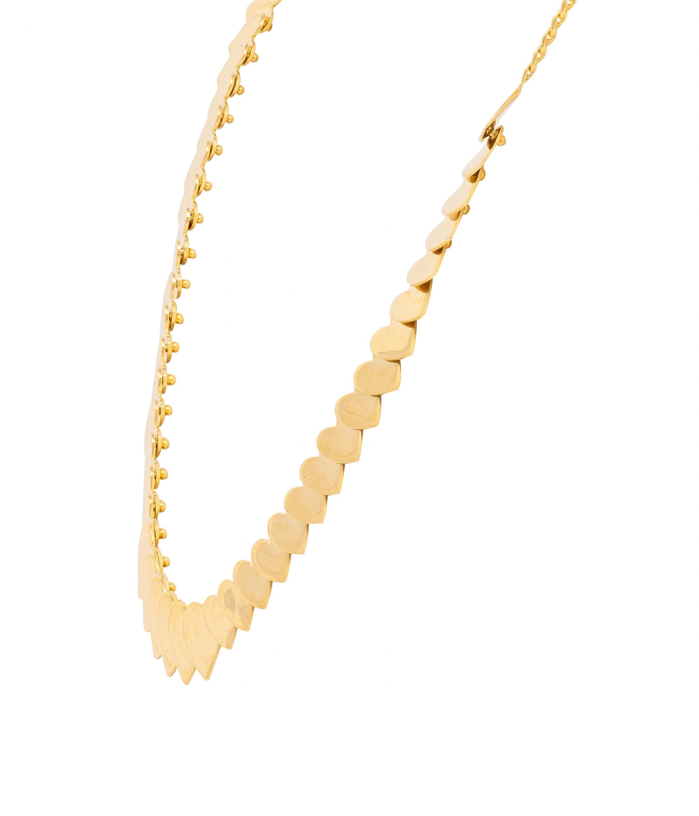 1990's 14 Karat Yellow Gold Graduated Heart Vintage Station Necklace