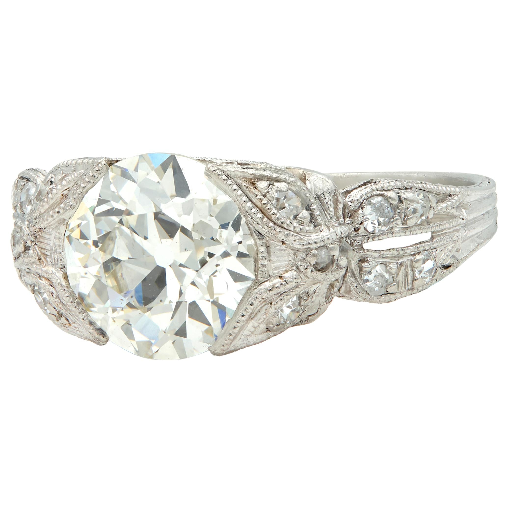 Belle Epoque Old European Diamond Platinum Butterfly Antique Engagement Ring GIA