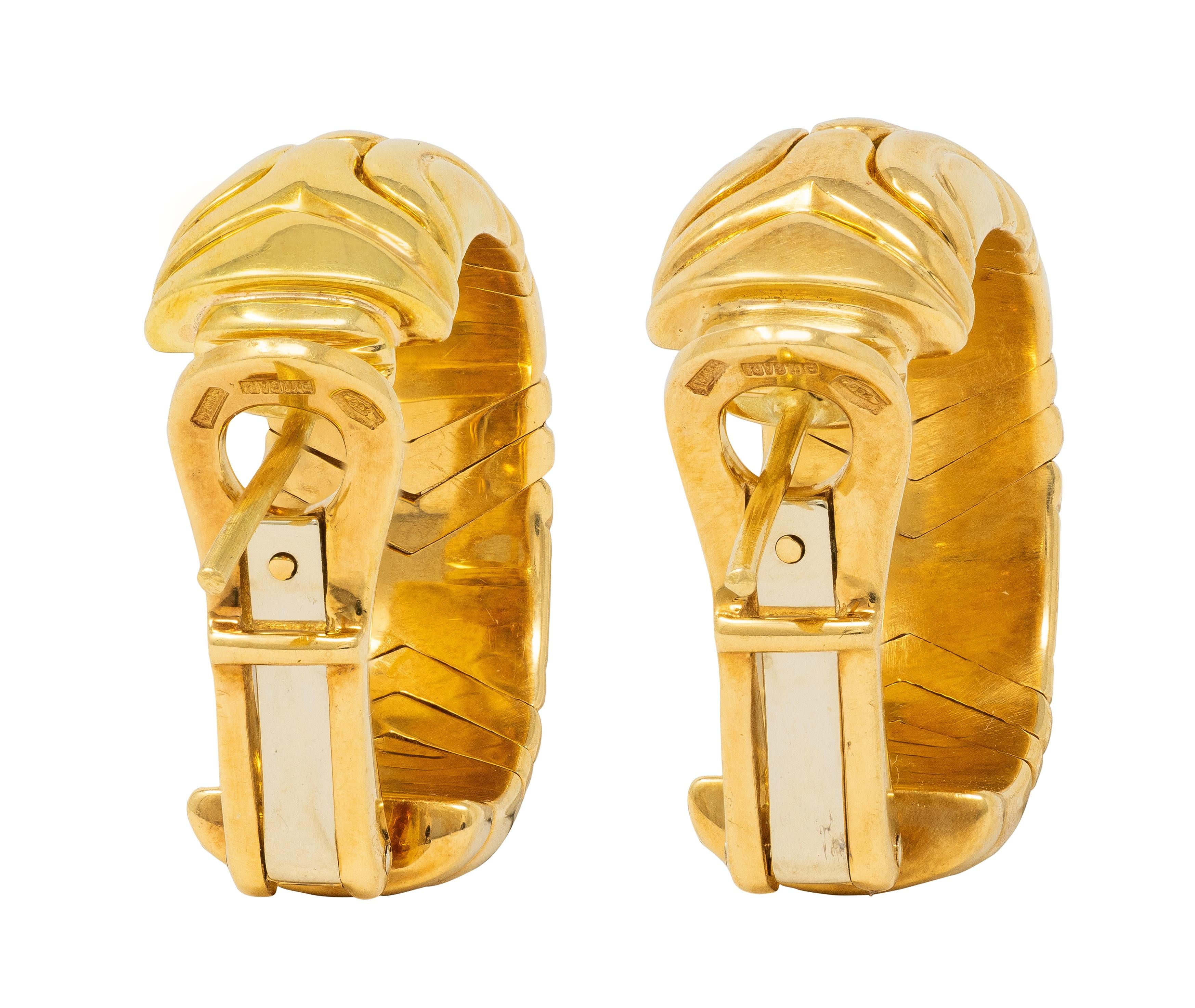 Bulgari 1990's 18 Karat Yellow Gold Vintage Alveare J-Hoop Ear-Clip Earrings