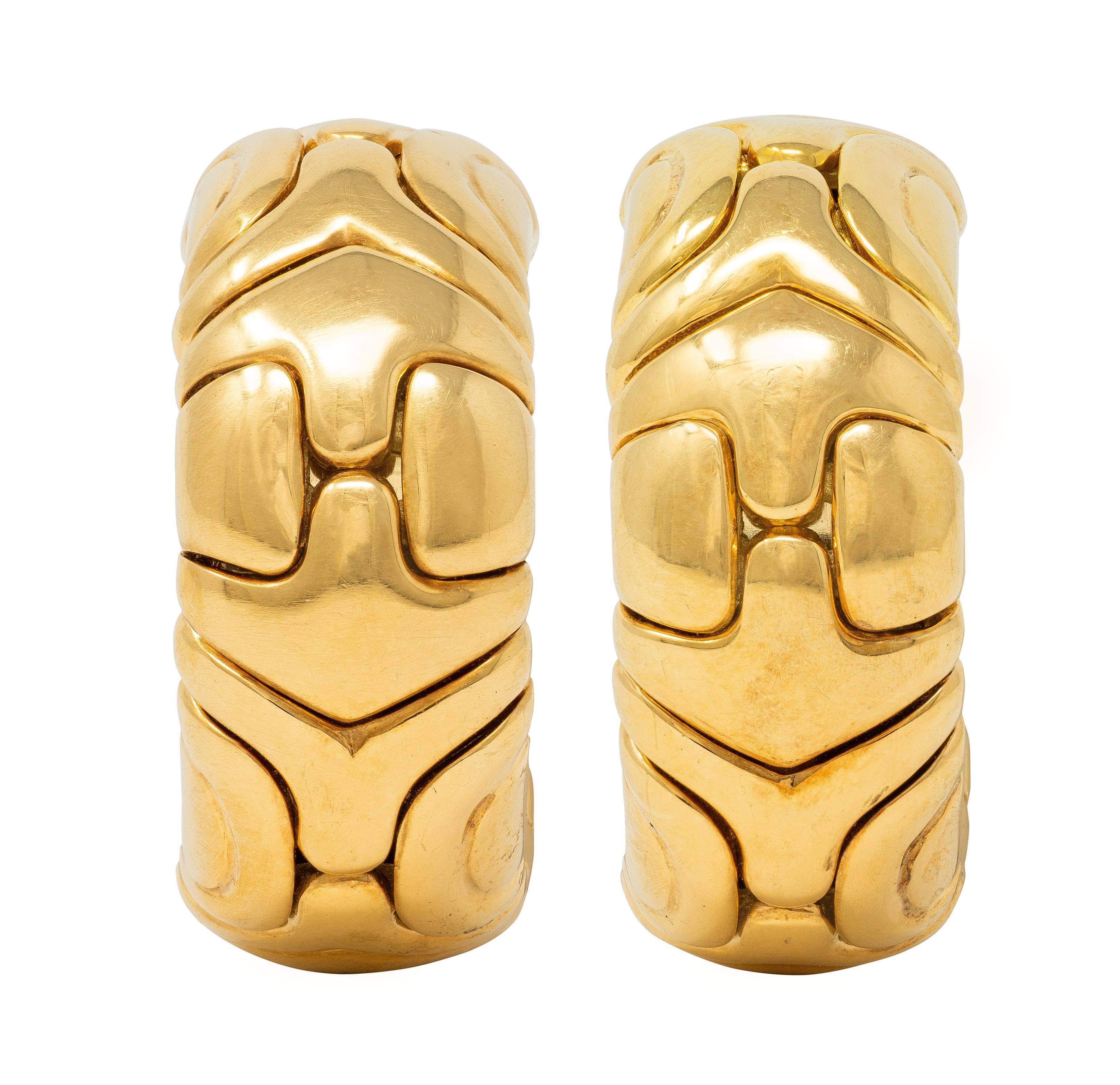 Bulgari 1990's 18 Karat Yellow Gold Vintage Alveare J-Hoop Ear-Clip Earrings