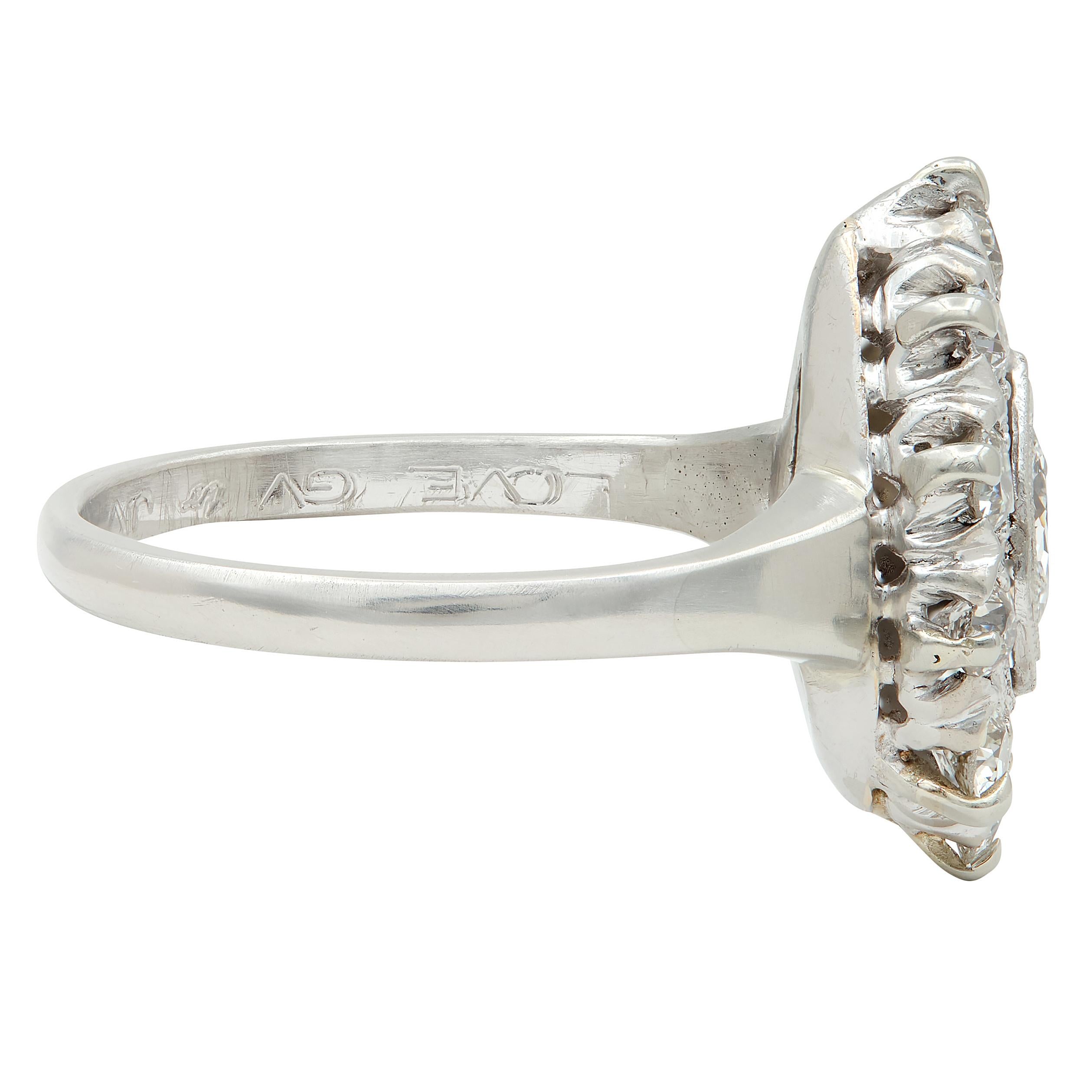 Mid-Century 0.88 CTW Pear Cut Diamond Platinum Vintage Halo Ring
