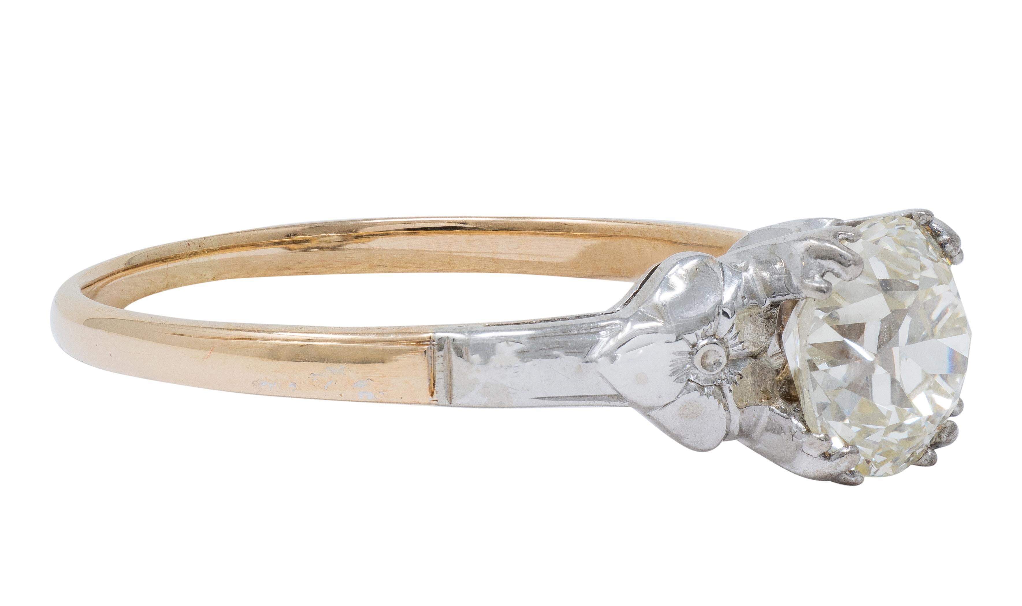 Retro 1.28 CTW Old Mine Diamond 14K Gold Vintage Floral Engagement Ring