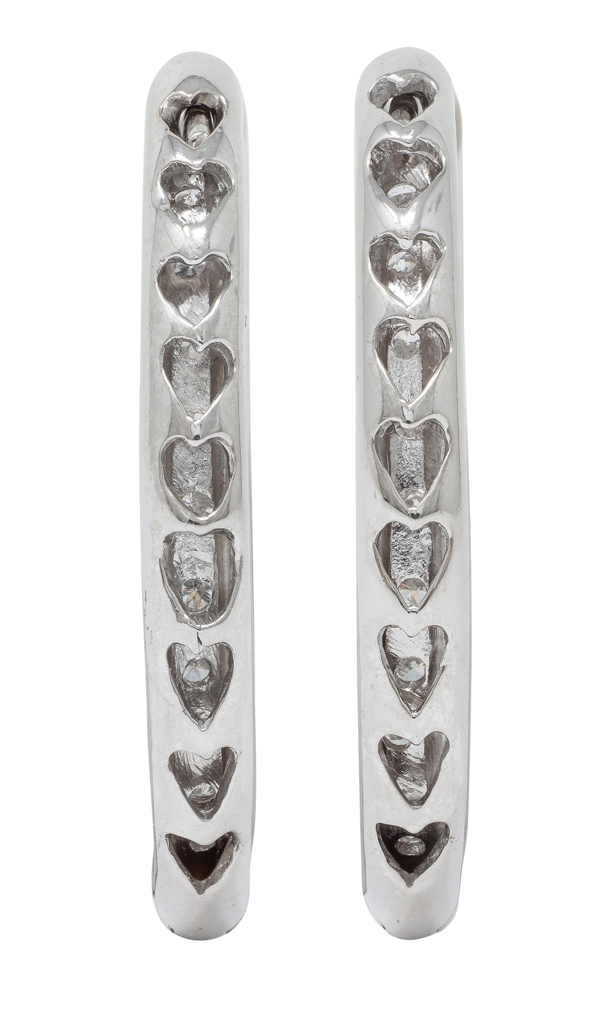 Contemporary 0.66 CTW Diamond 18 Karat White Gold Heart Hoop Earrings