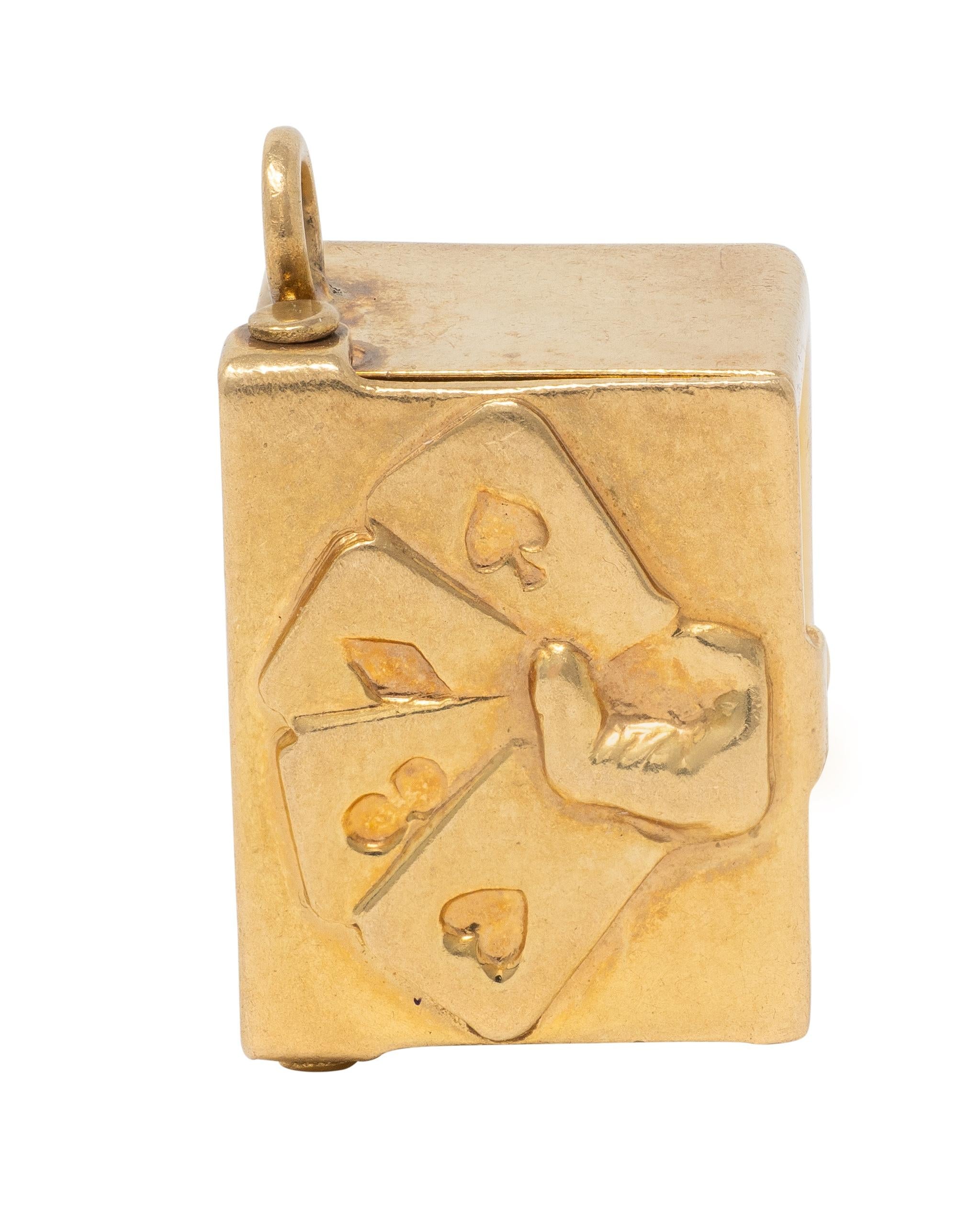 1940's Retro 14 Karat Yellow Gold Vintage Deck Playing Cards Pendant Charm