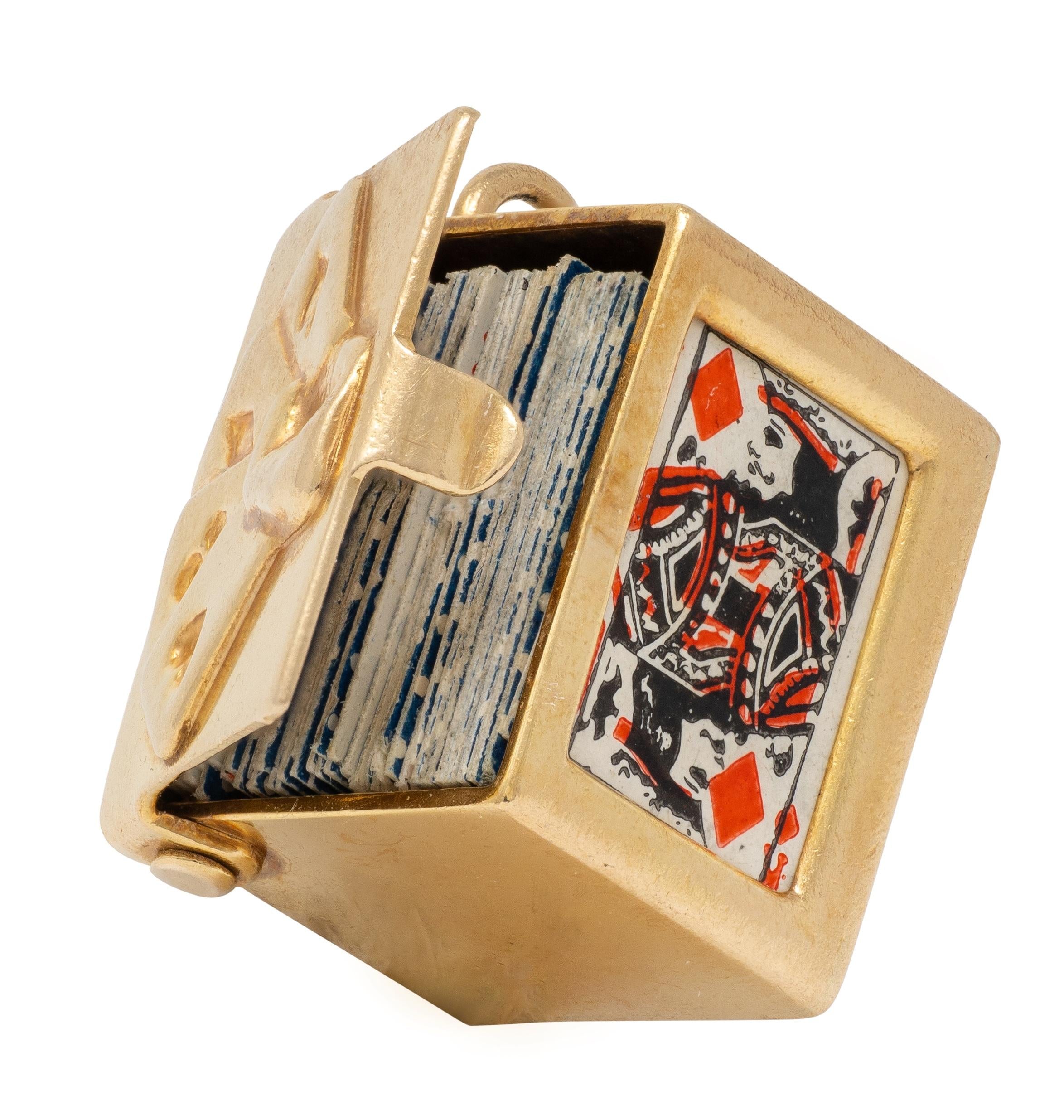 1940's Retro 14 Karat Yellow Gold Vintage Deck Playing Cards Pendant Charm