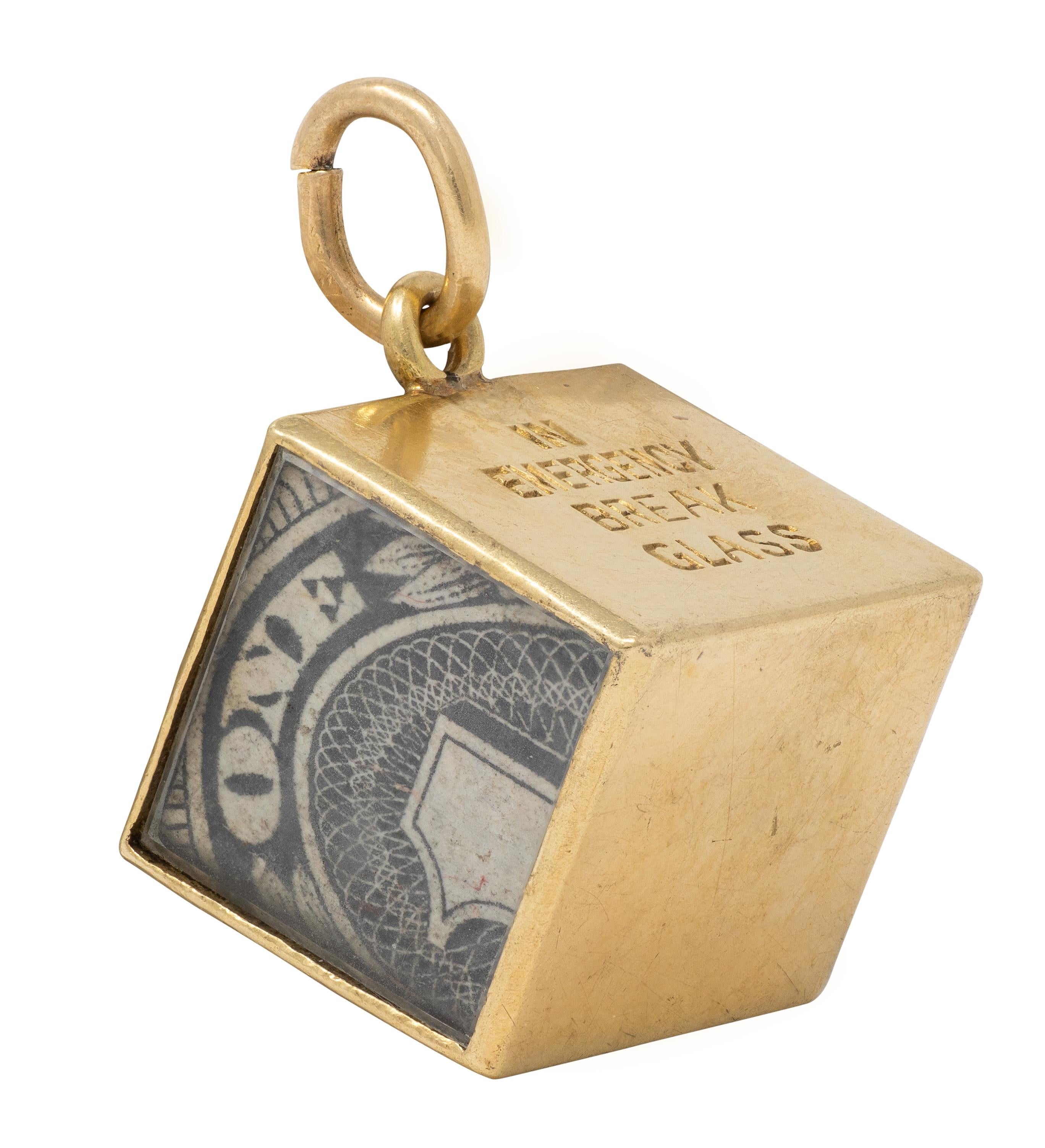 Cartier 14K Yellow Gold Retro 1940's IN EMERGENCY BREAK GLASS Dollar Bill Charm