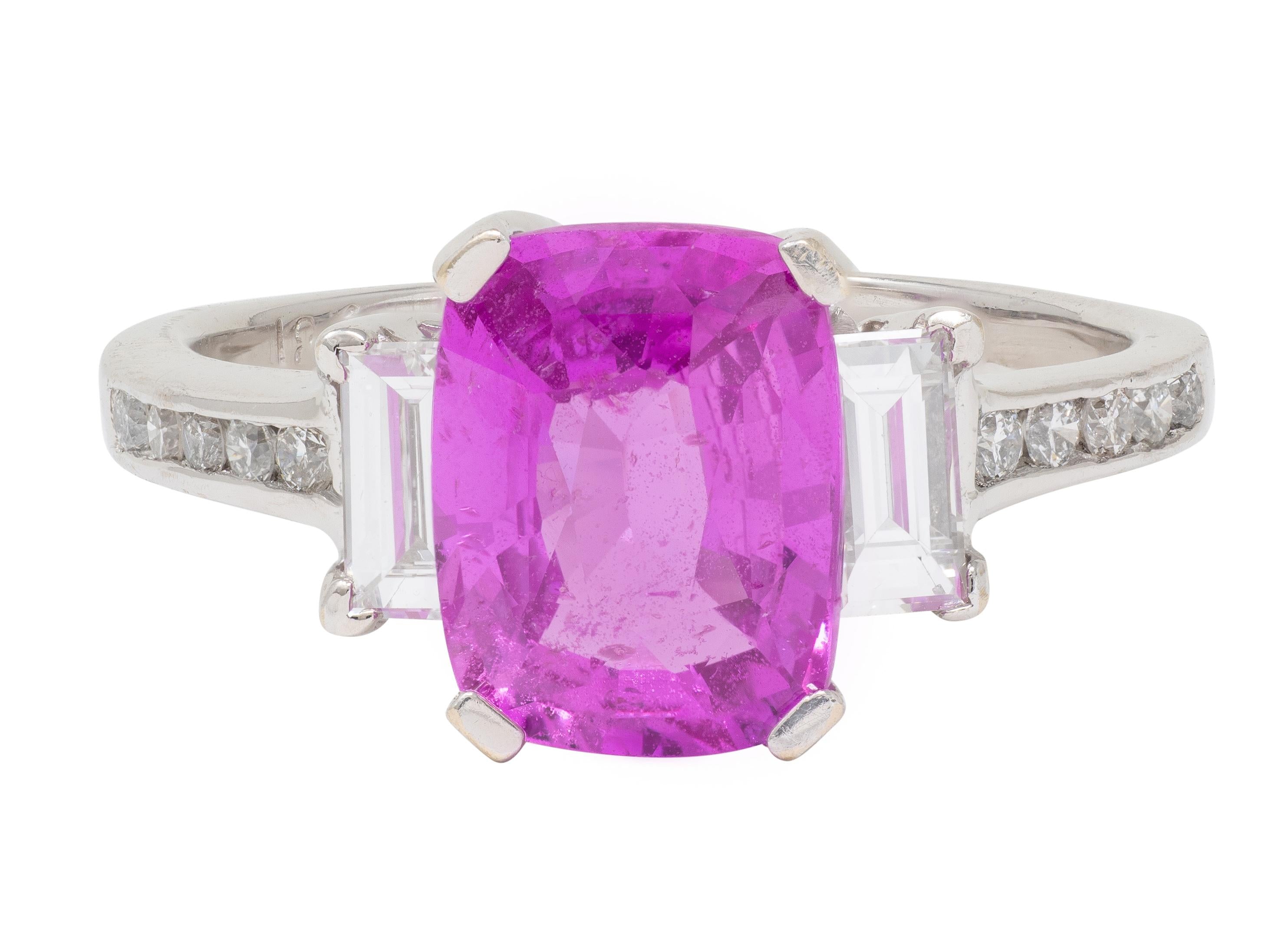Contemporary 3.35 CTW Madagascar Pink Sapphire Diamond 18K White Gold Ring GIA
