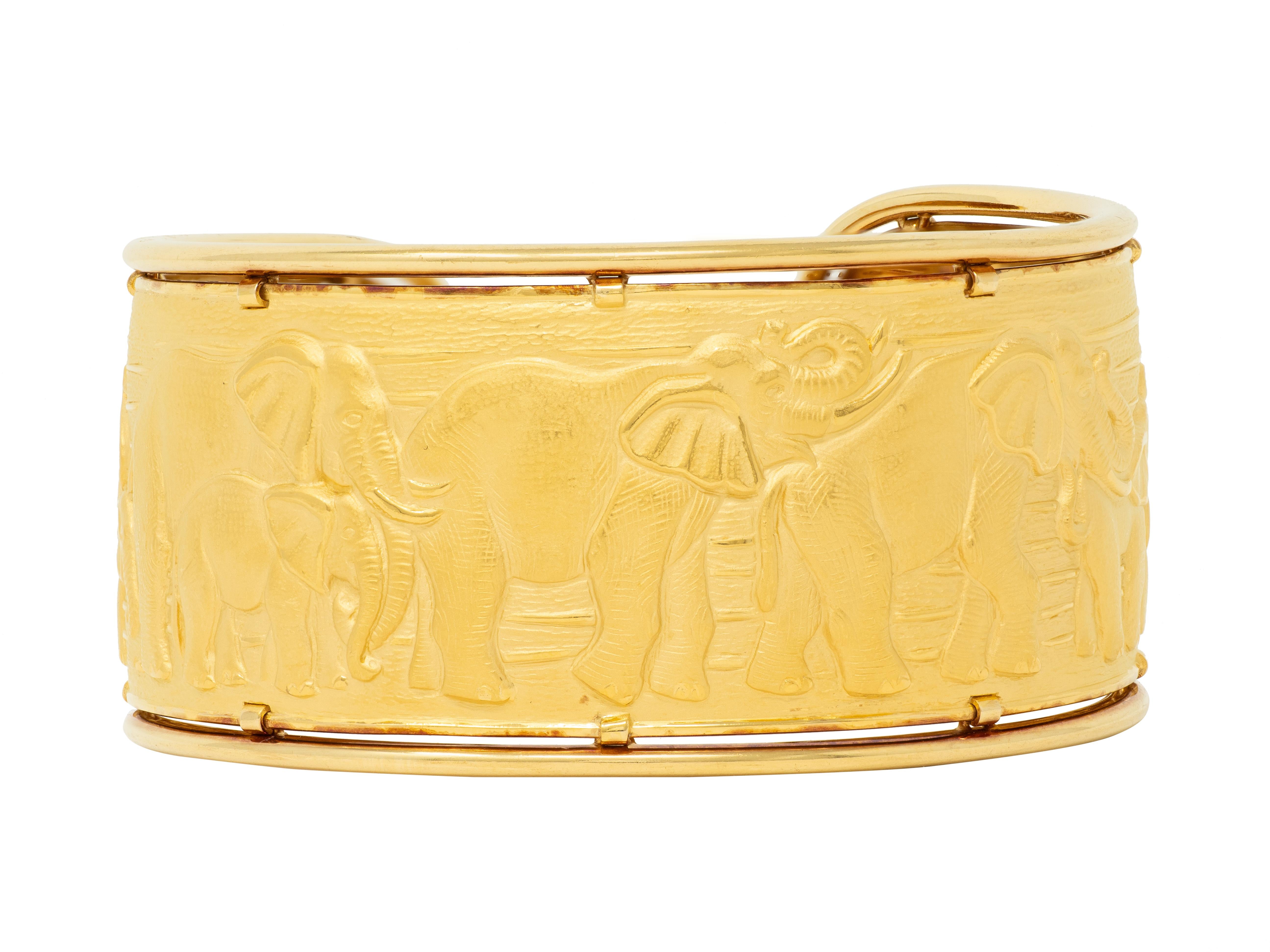 Carrera y Carrera 1990's 18 Karat Yellow Gold Vintage Elephant Cuff Bracelet