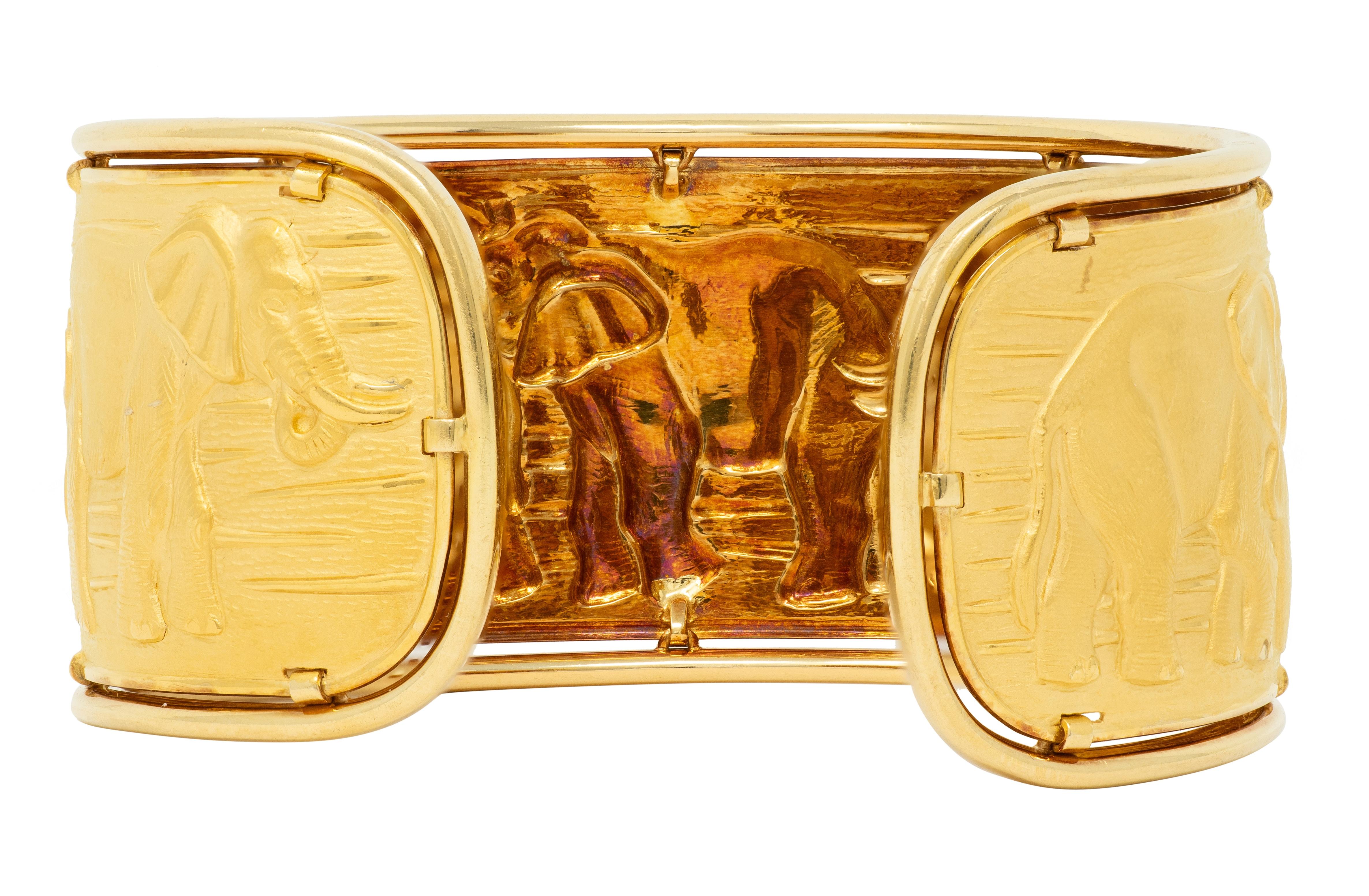 Carrera y Carrera 1990's 18 Karat Yellow Gold Vintage Elephant Cuff Bracelet