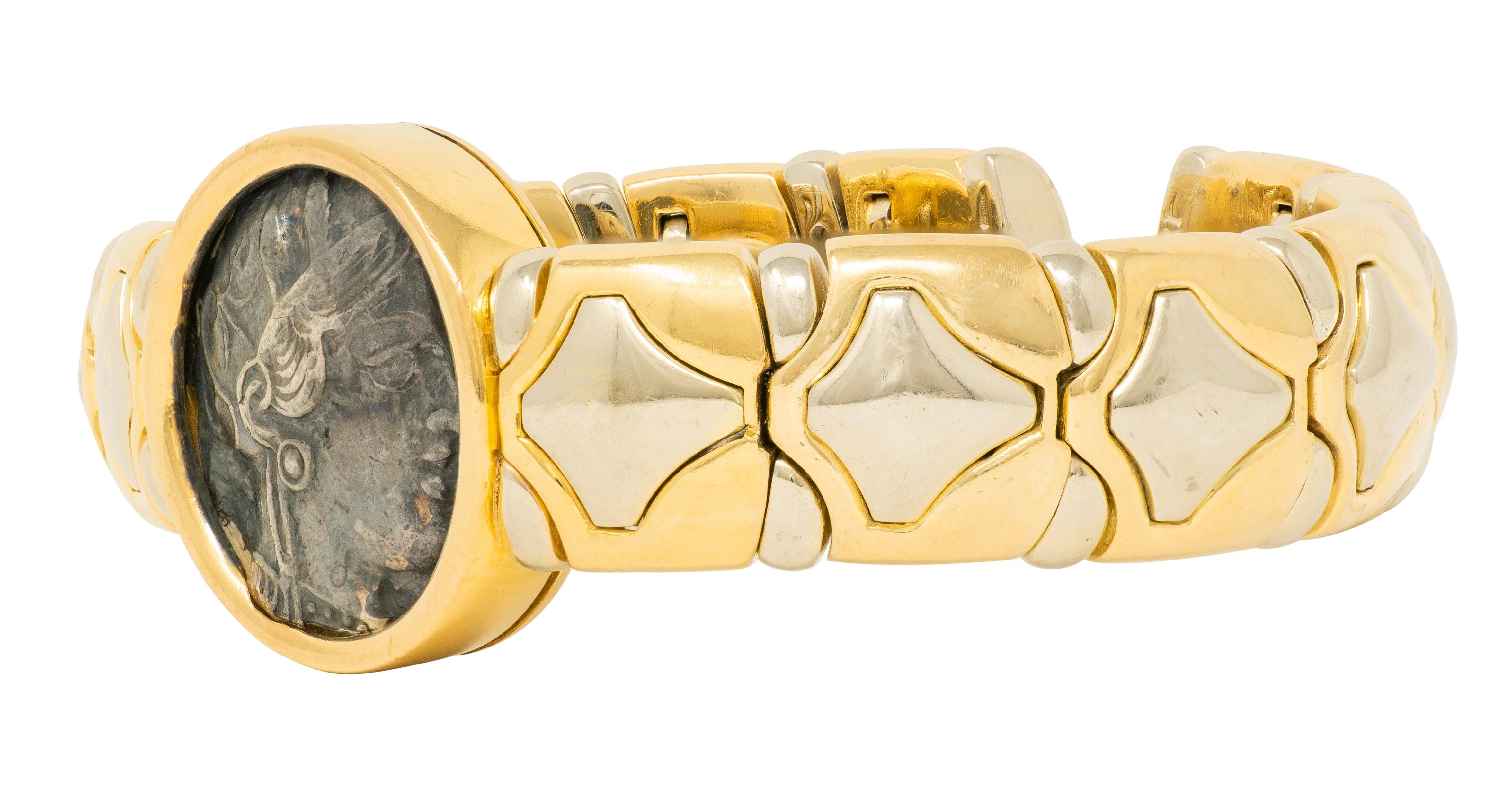 Bulgari 1980's Ancient Coin 18K Gold Vintage Monete Tubogas Cuff Bracelet