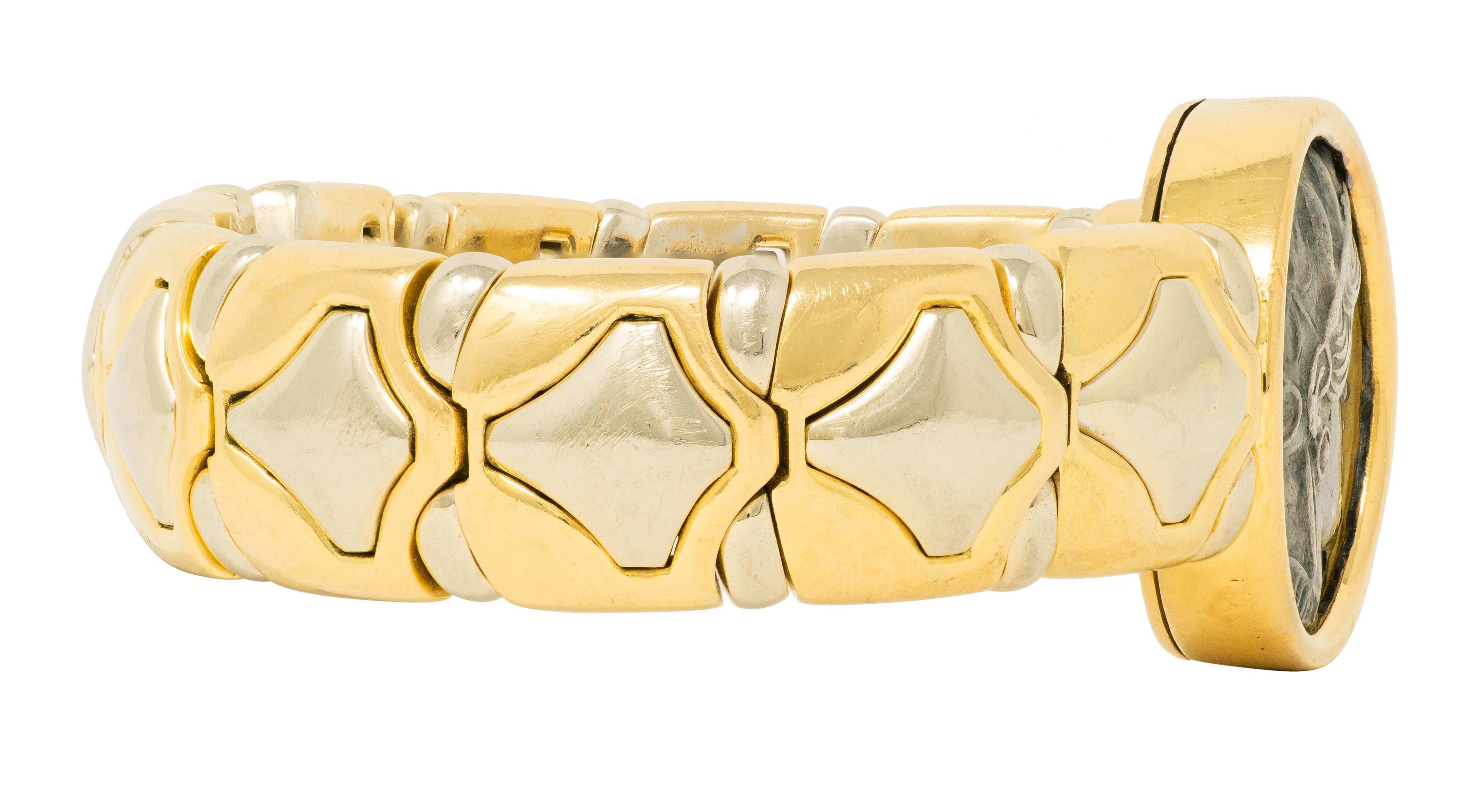 Bulgari 1980's Ancient Coin 18K Gold Vintage Monete Tubogas Cuff Bracelet
