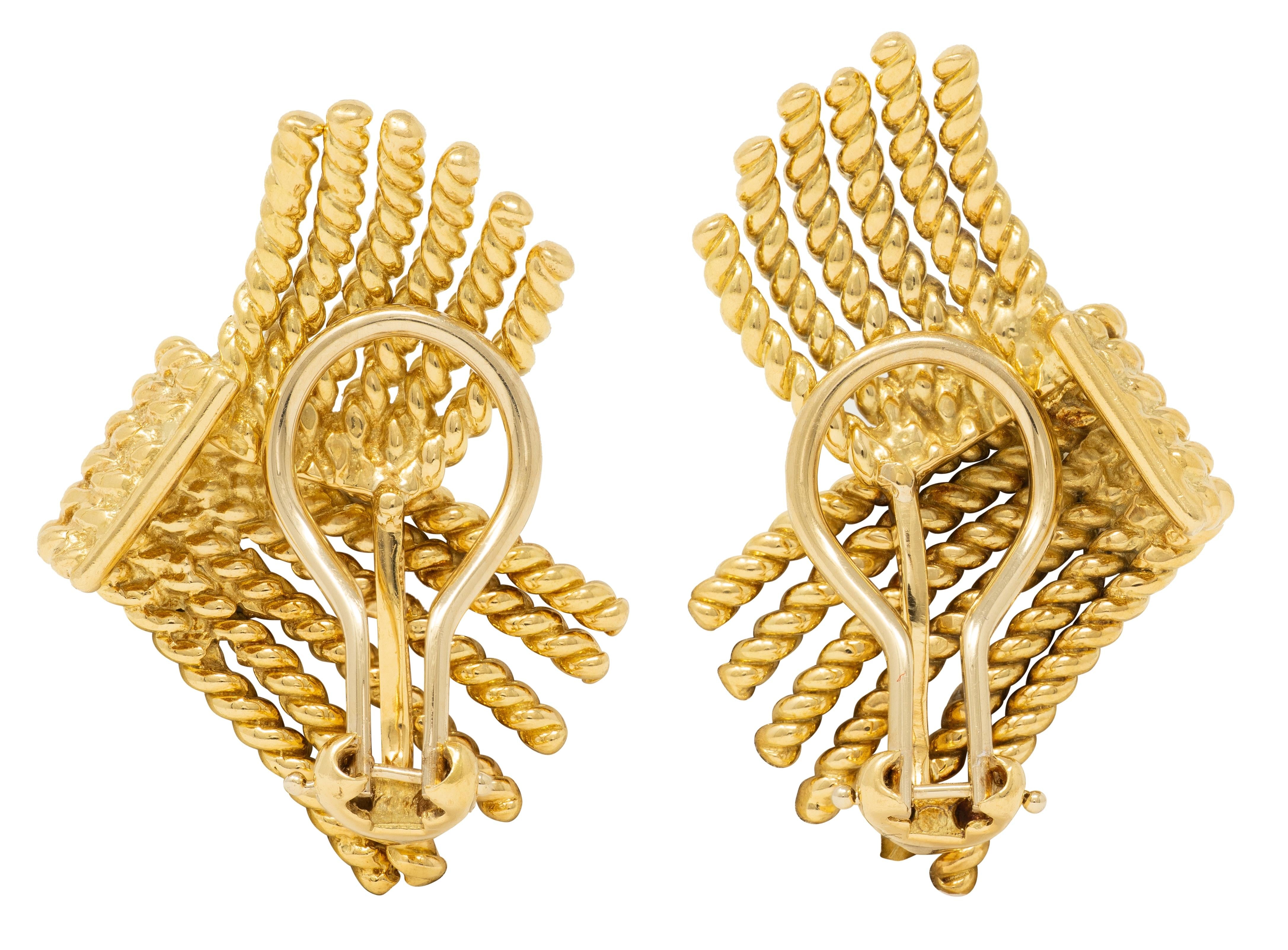 Schlumberger Tiffany & Co. 1960 18K Gold Vintage Fanning Rope Ear-Clip Earrings