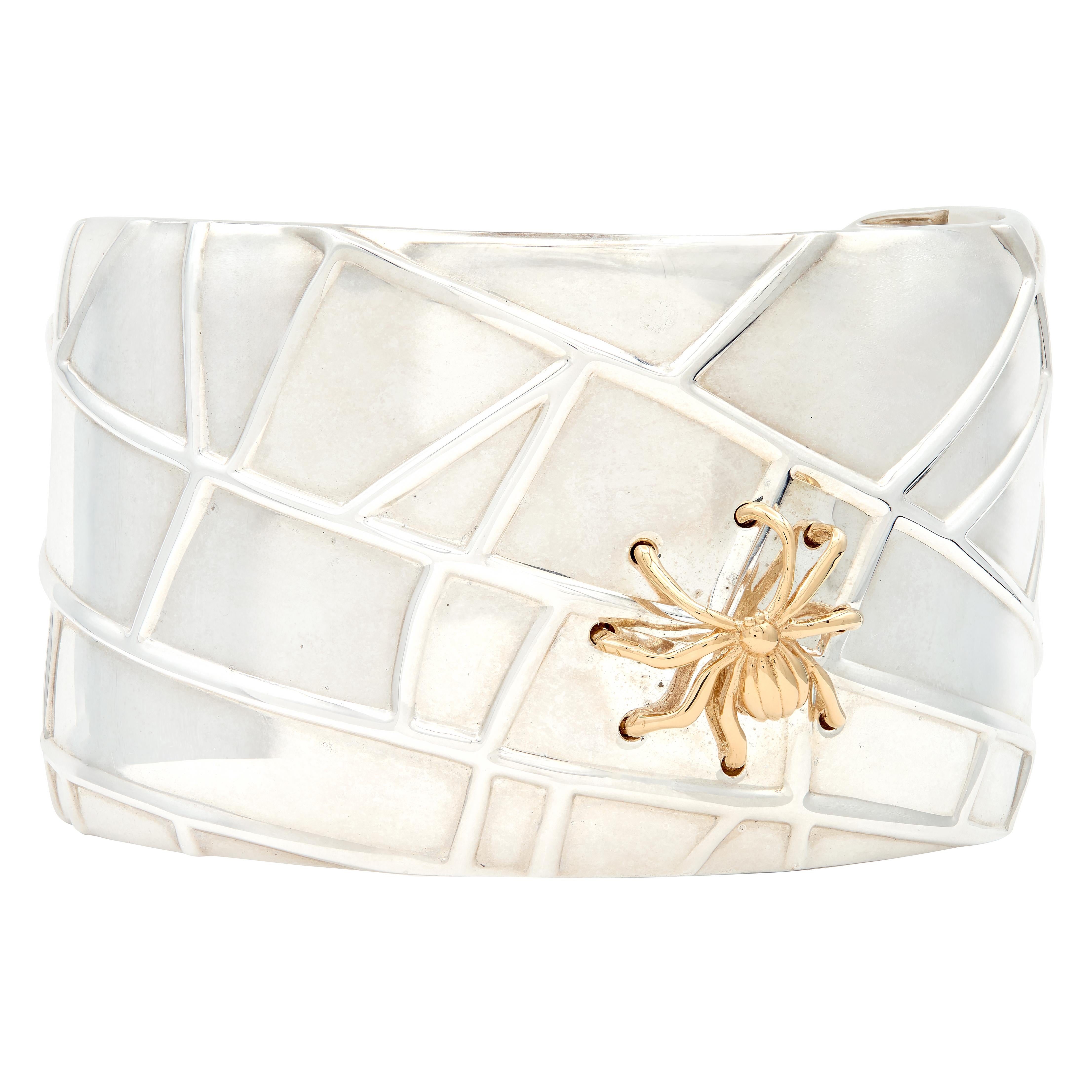 Tiffany & Co. 2001 18 Karat Yellow Gold Sterling Silver Spider Web Cuff Bracelet