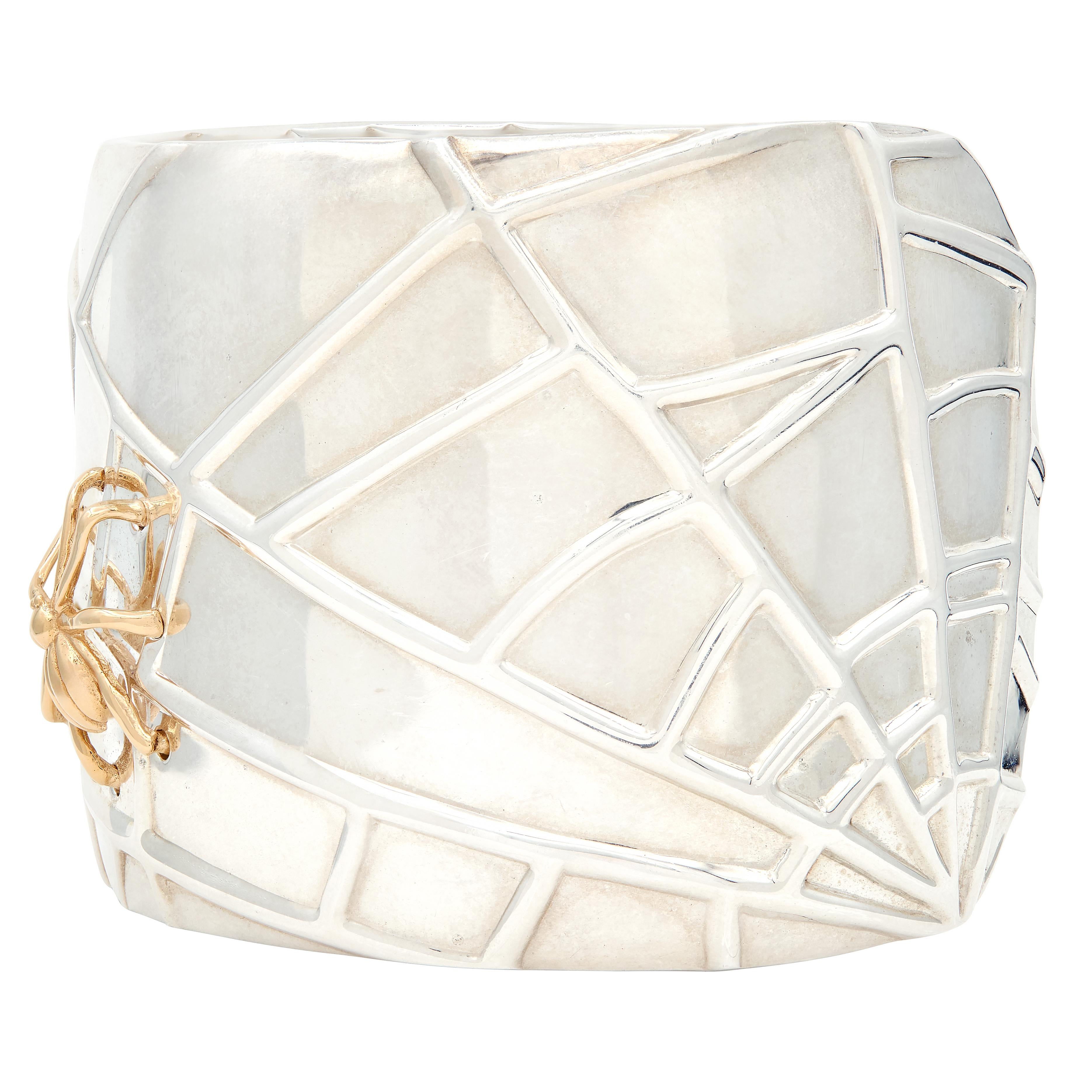 Tiffany & Co. 2001 18 Karat Yellow Gold Sterling Silver Spider Web Cuff Bracelet