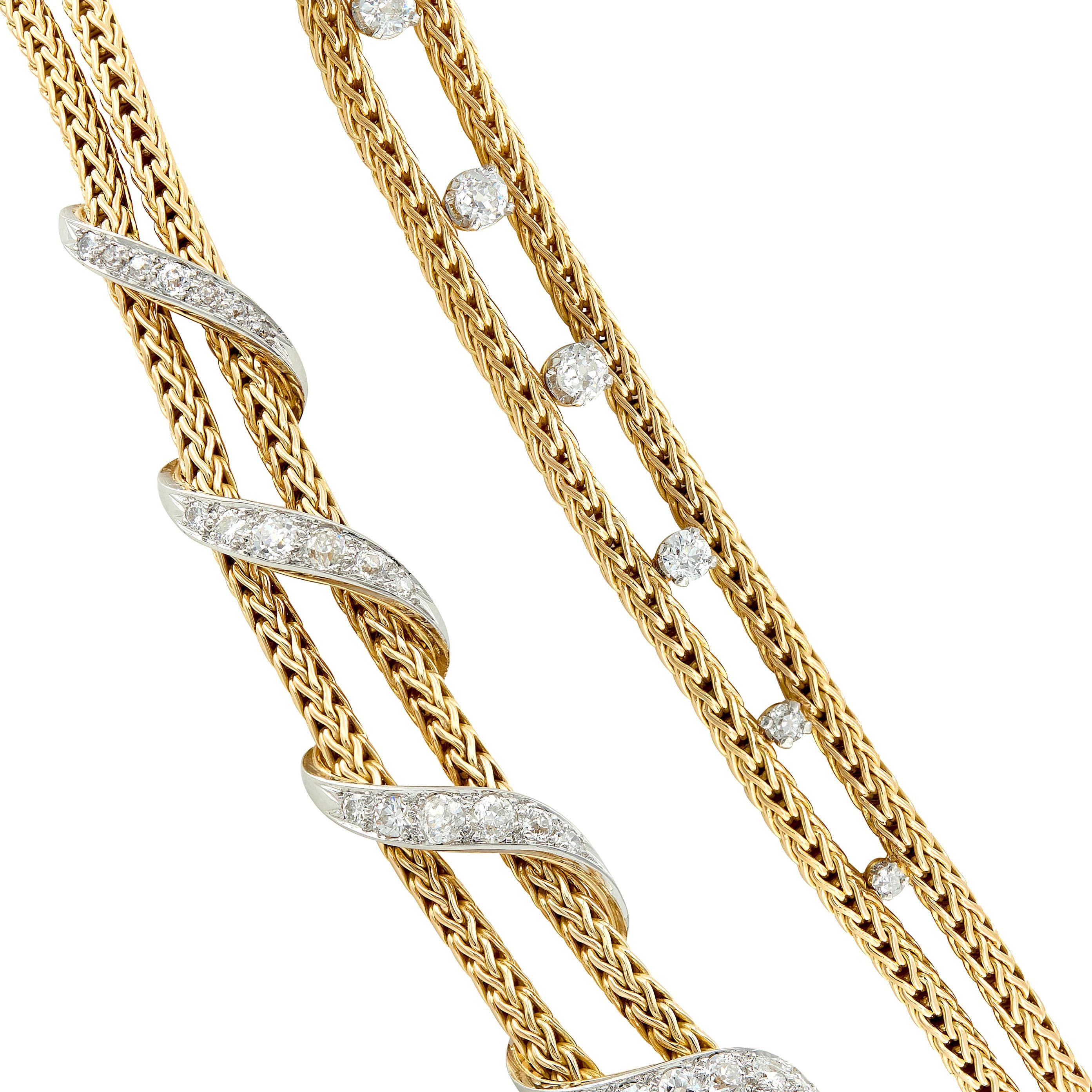 Boucheron Paris 1950's Sapphire Diamond 18K Yellow Gold Platinum Tassel Necklace