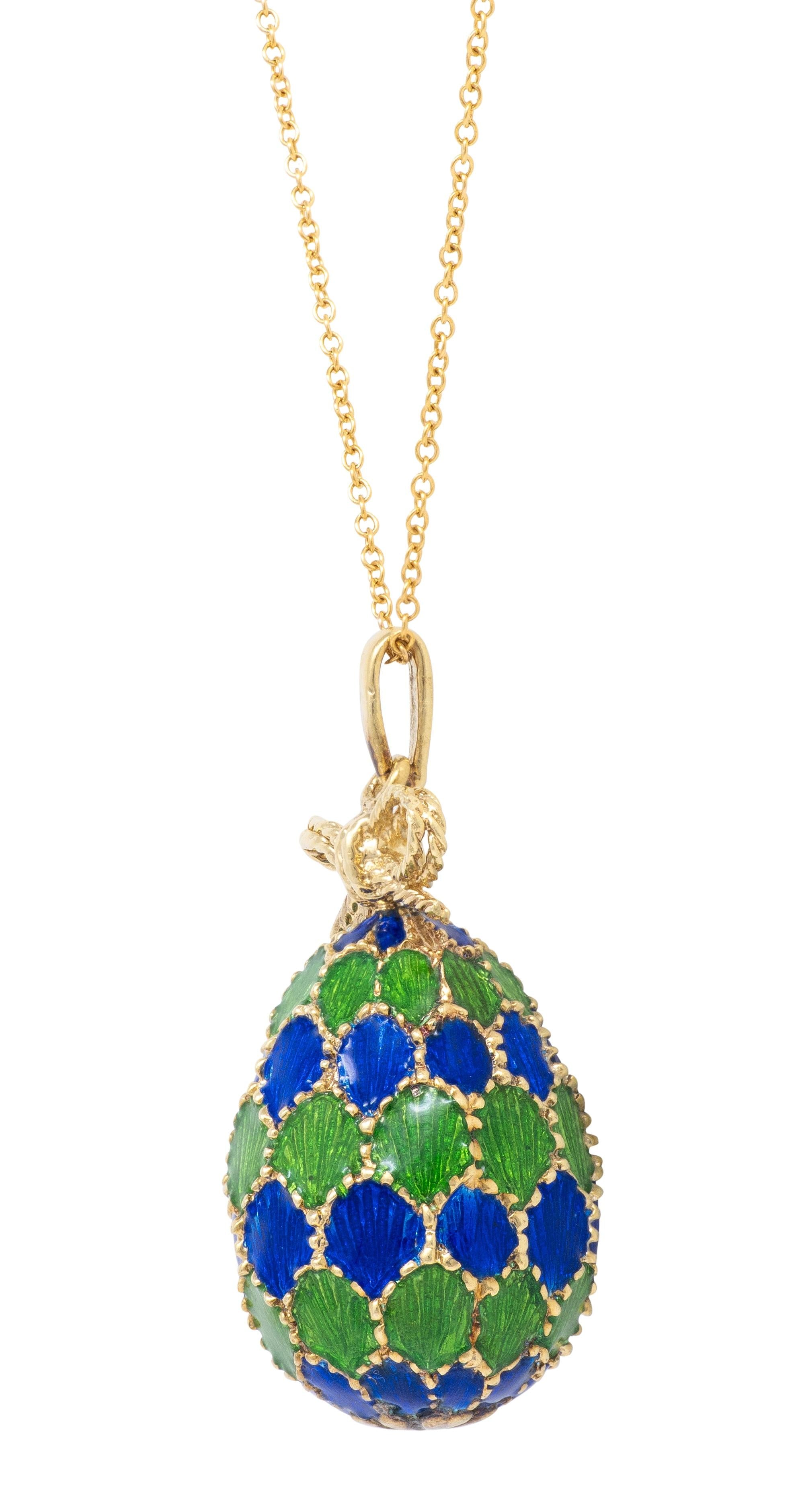 Tiffany & Co. 1970's Enamel 18 Karat Yellow Gold Vintage Egg Pendant Necklace