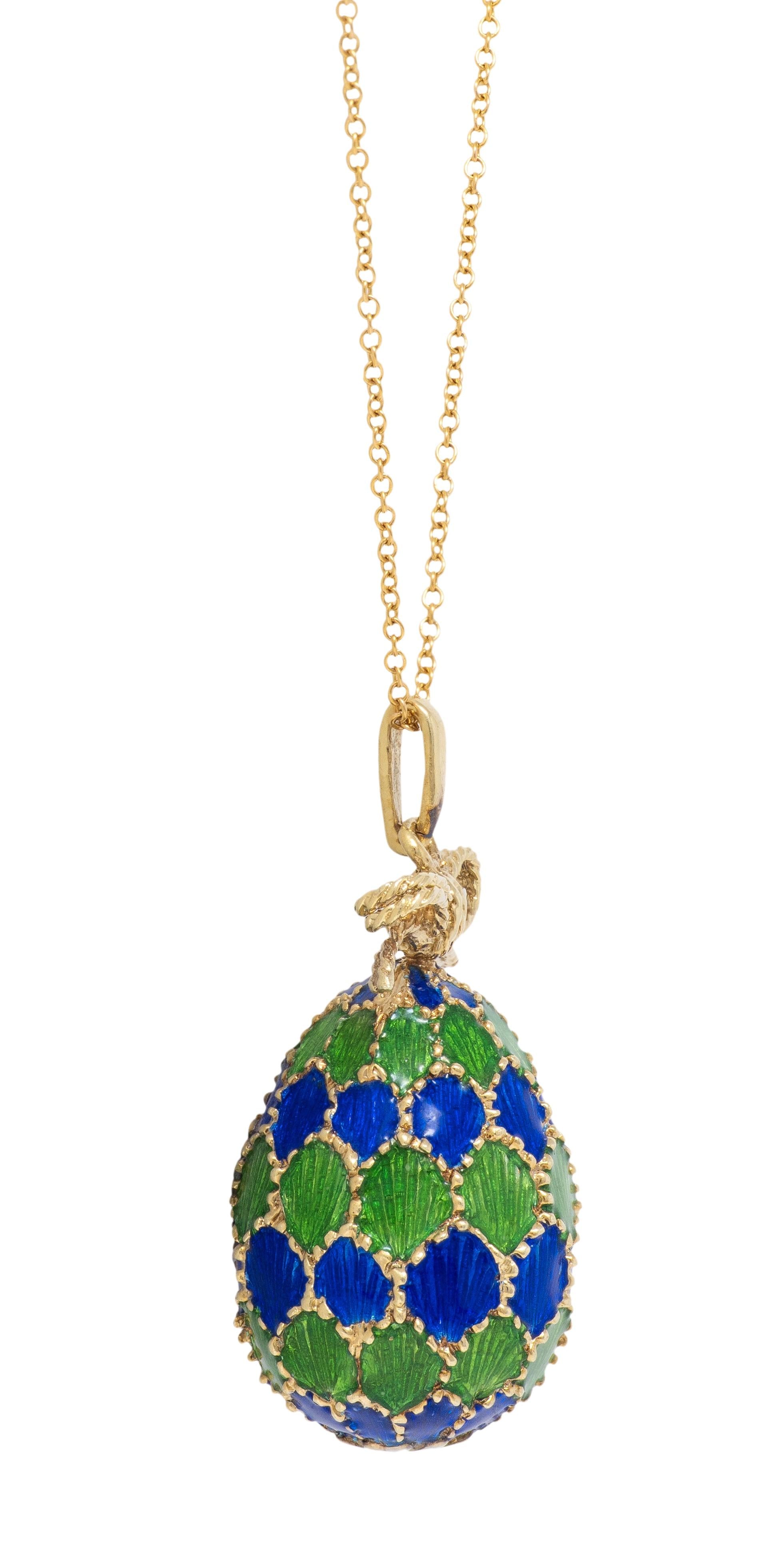 Tiffany & Co. 1970's Enamel 18 Karat Yellow Gold Vintage Egg Pendant Necklace