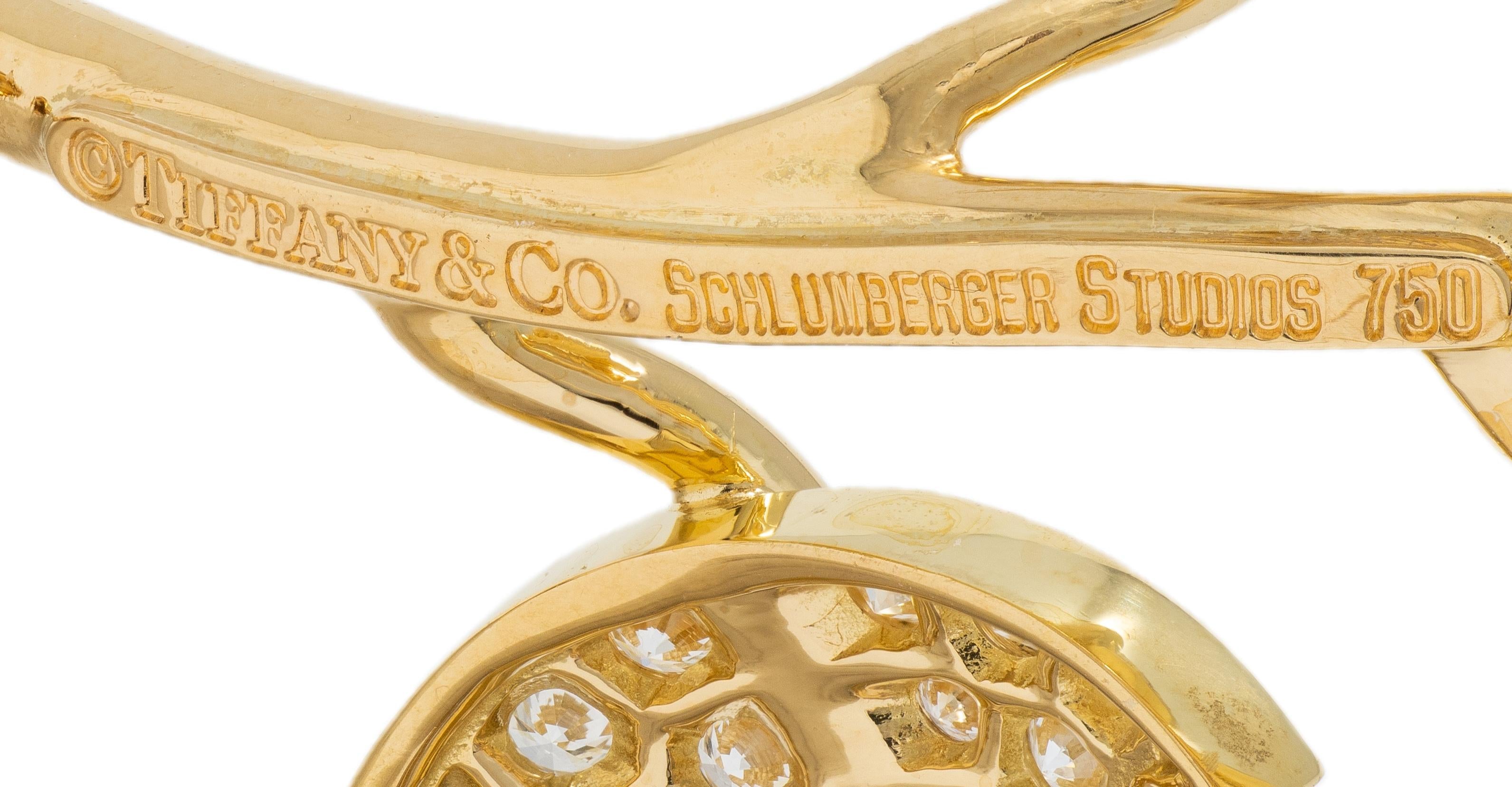 Schlumberger Tiffany & Co. Diamond Platinum 18 Karat Yellow Gold 5 Leaf Brooch