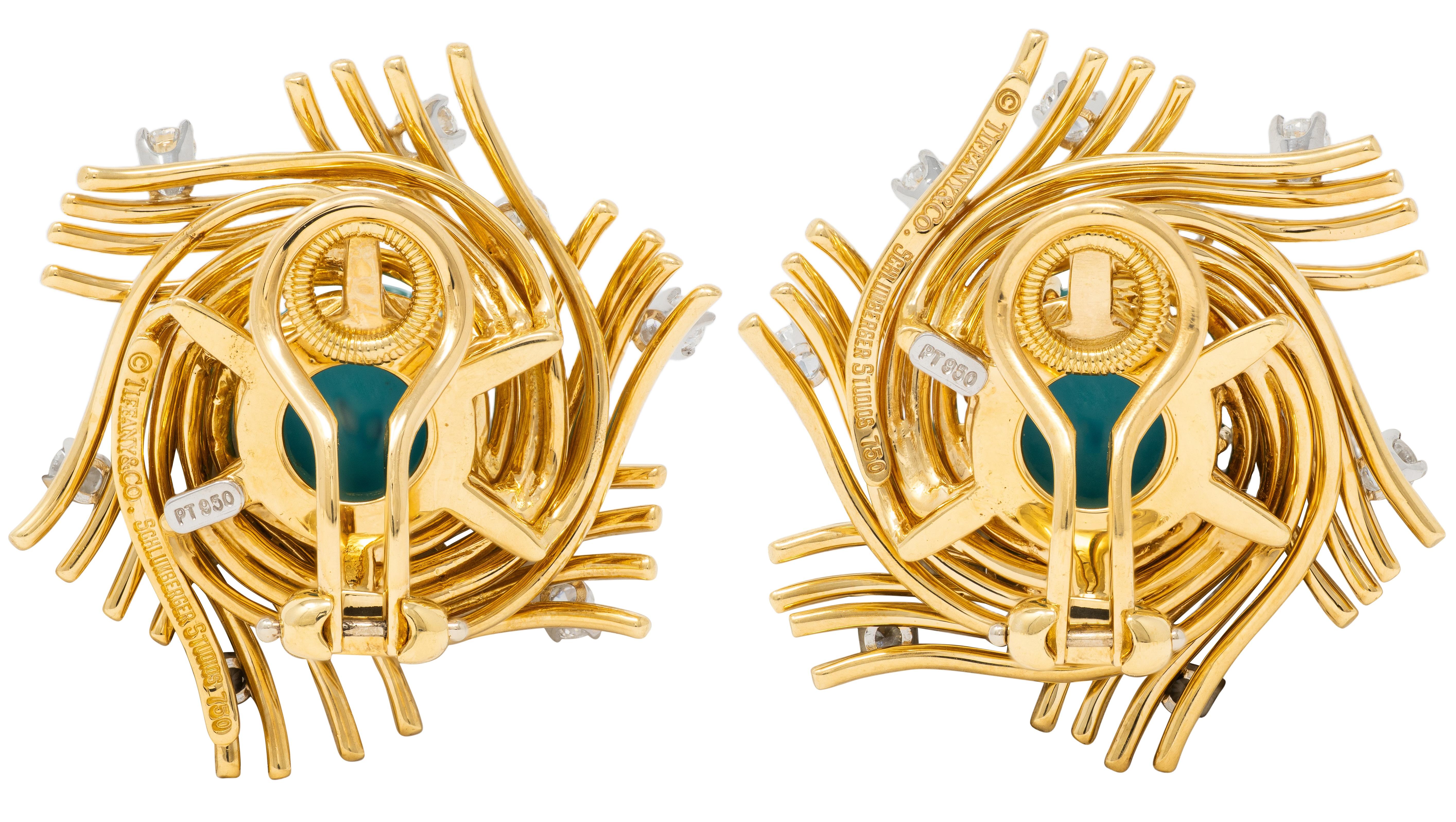Schlumberger Tiffany & Co. Turquoise Diamond Platinum 18K Vintage Nest Earrings