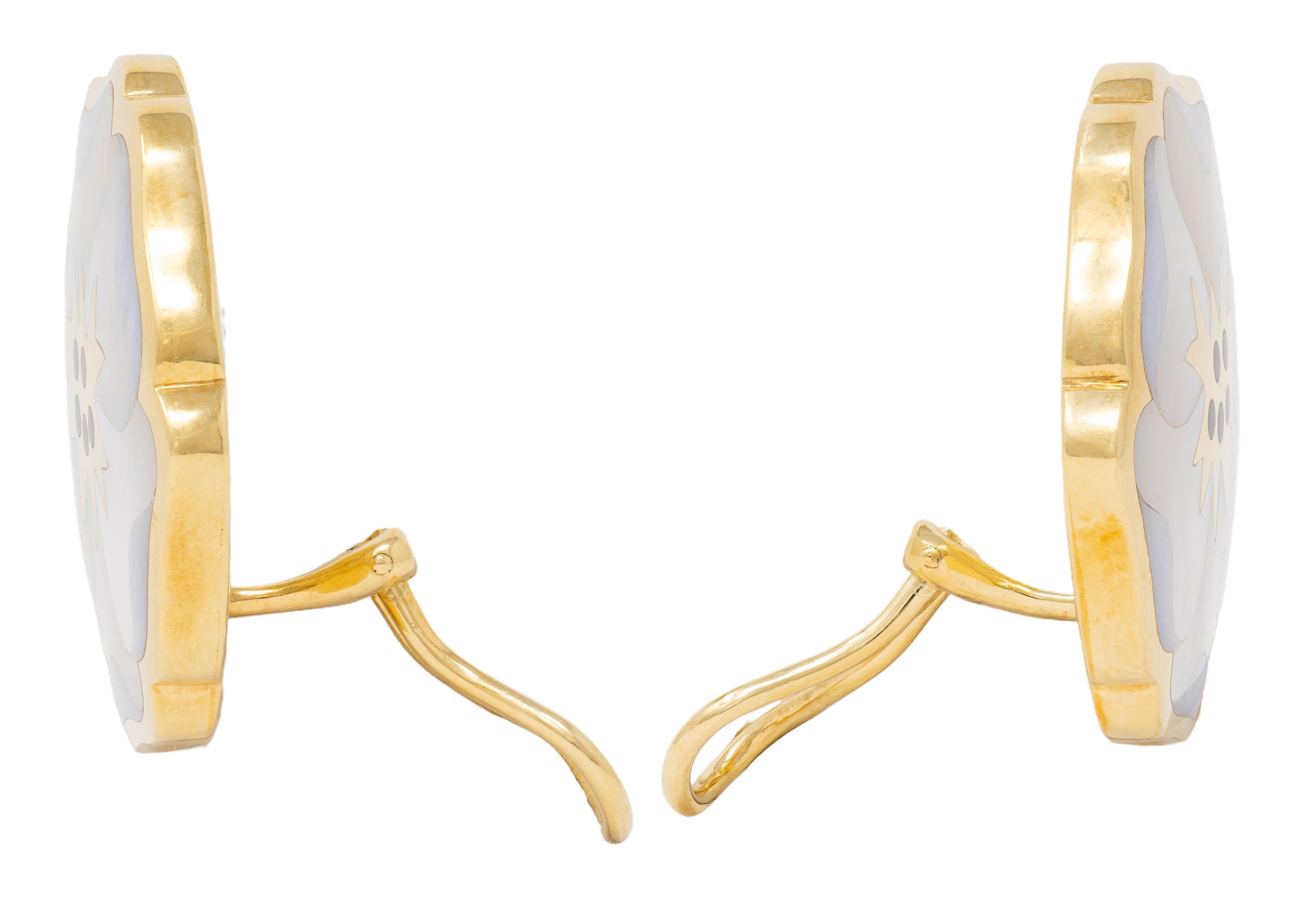 Angela Cummings Tiffany & Co Multi-Gem Inlay 18K Vintage Poppy Ear-Clip Earrings