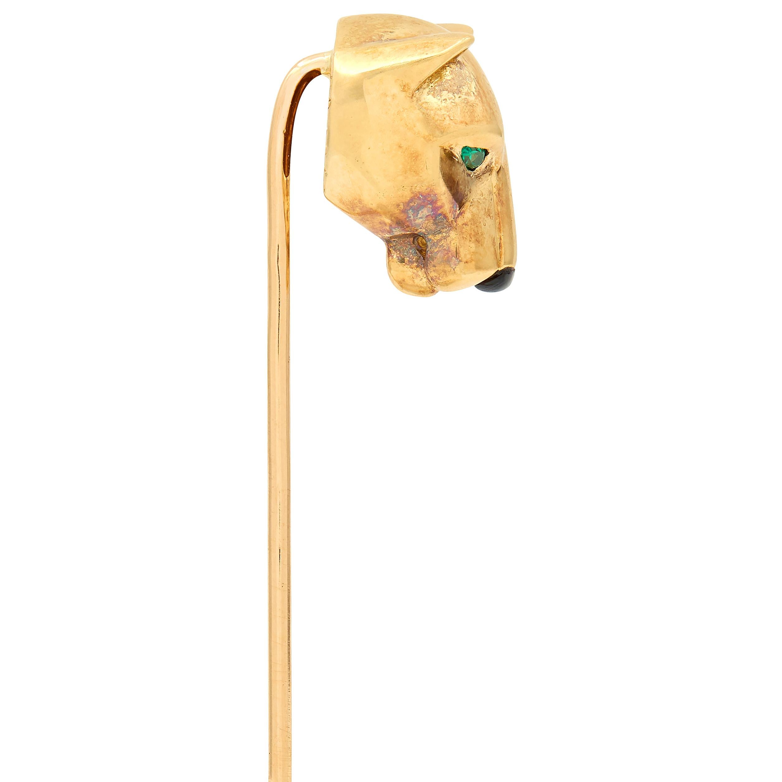 Cartier Emerald Onyx 18 Karat Yellow Gold Panther Stickpin