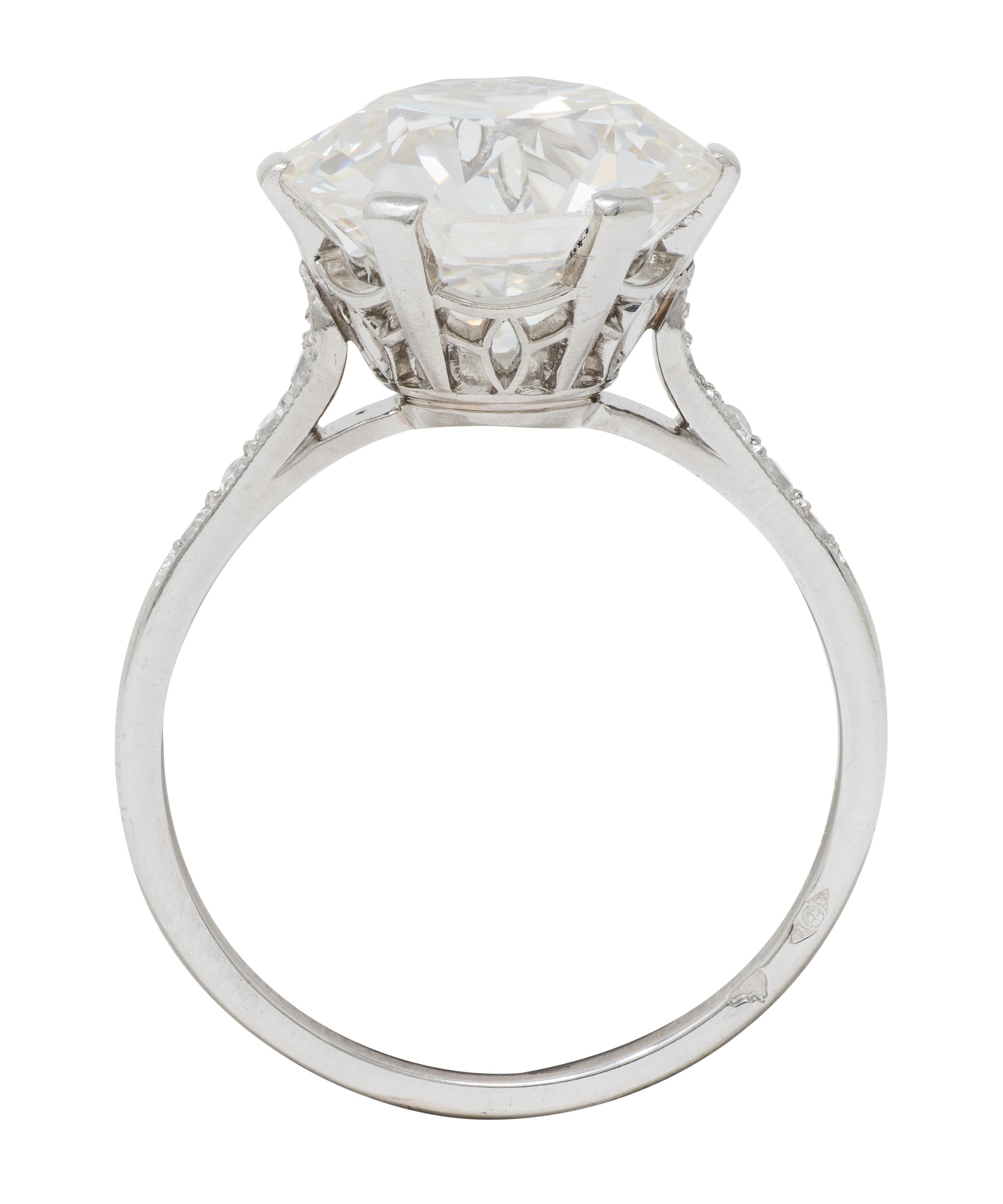 French Art Deco 5.12 CTW Diamond Platinum Foliate Vintage Engagement Ring GIA