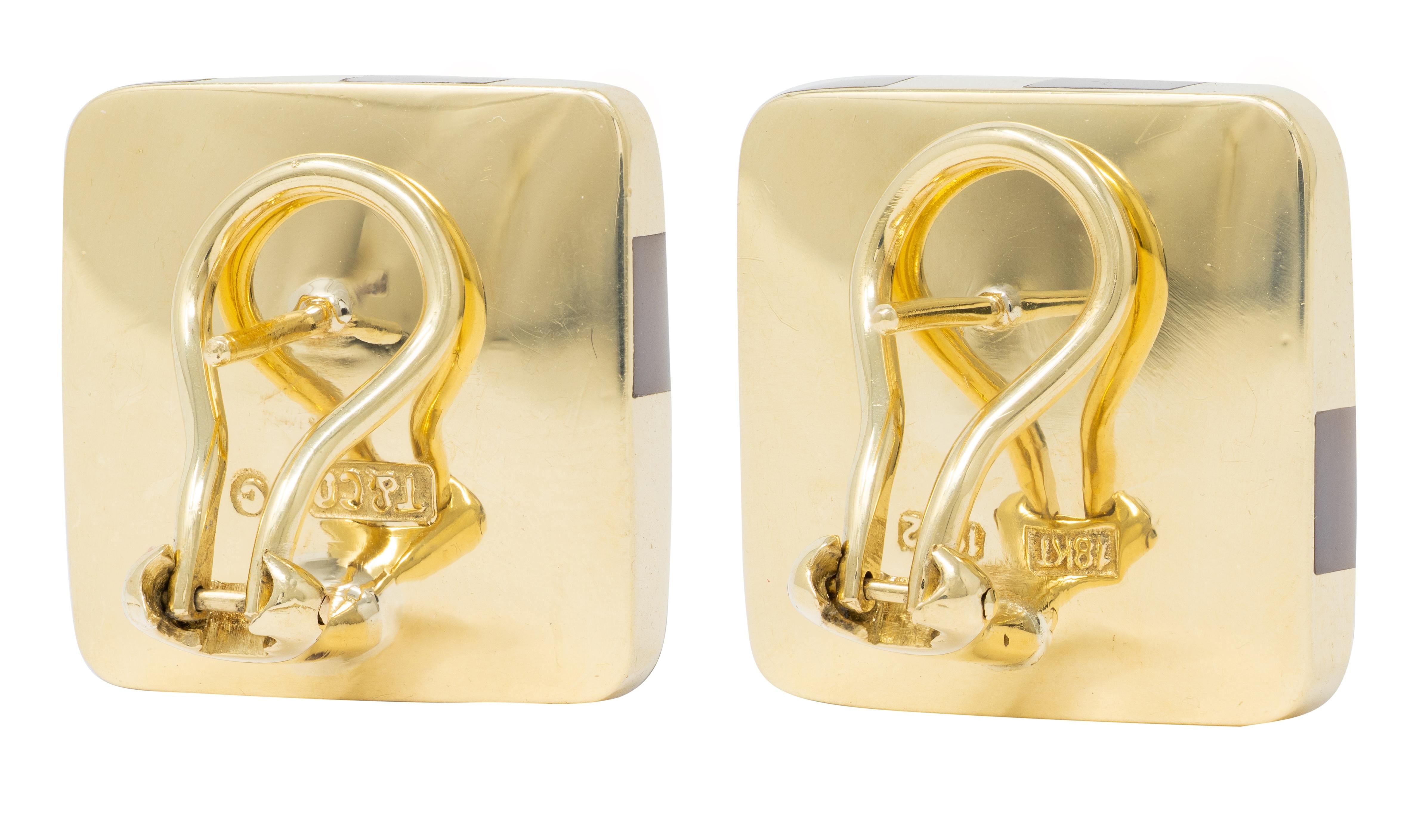 Tiffany & Co Angela Cummings 1982 Pearl 18K Vintage Inlay Checkered Earrings