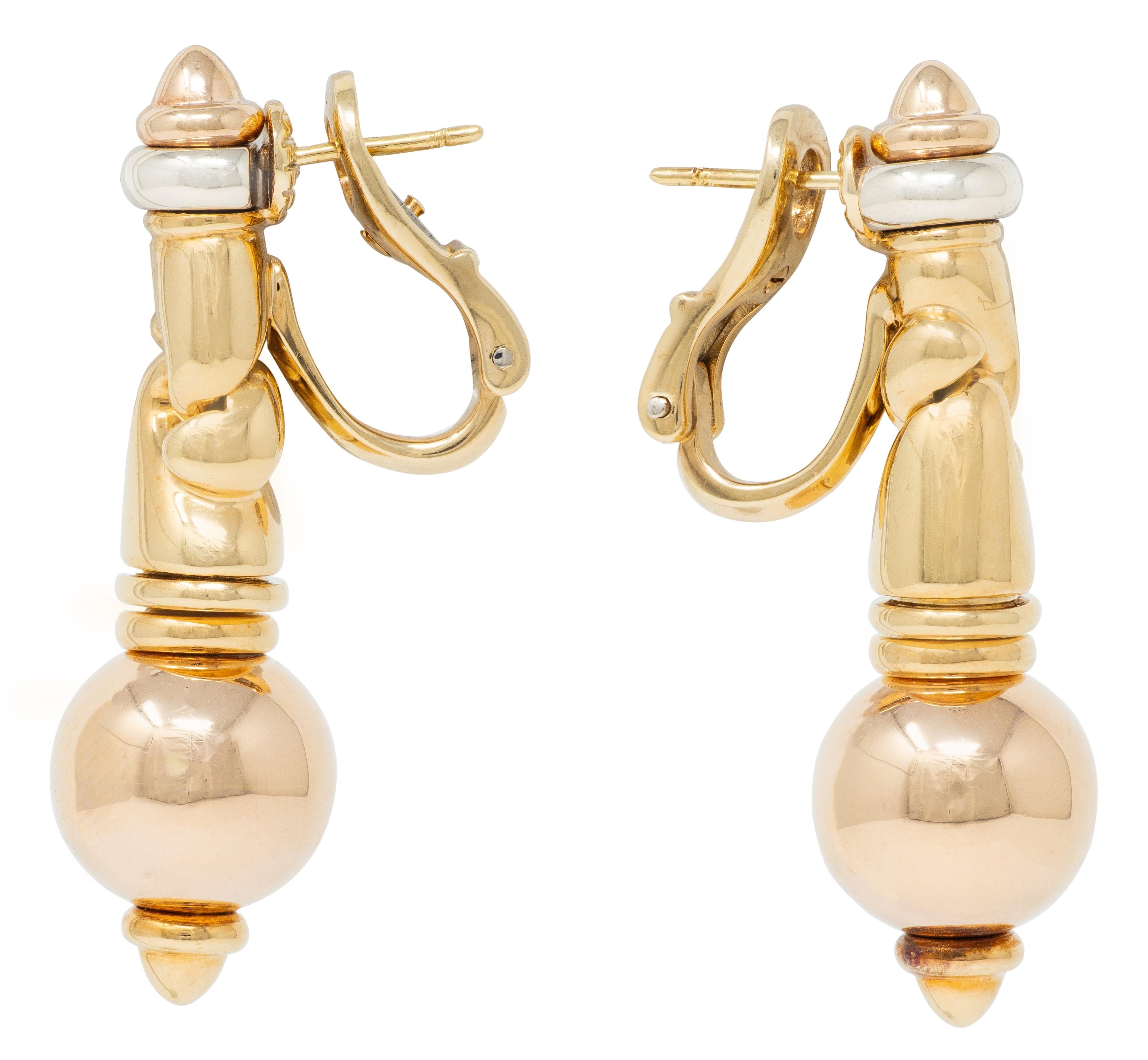 Bulgari 1990's 18 Karat Tri-Gold Vintage Roma Passo Link Drop Earrings