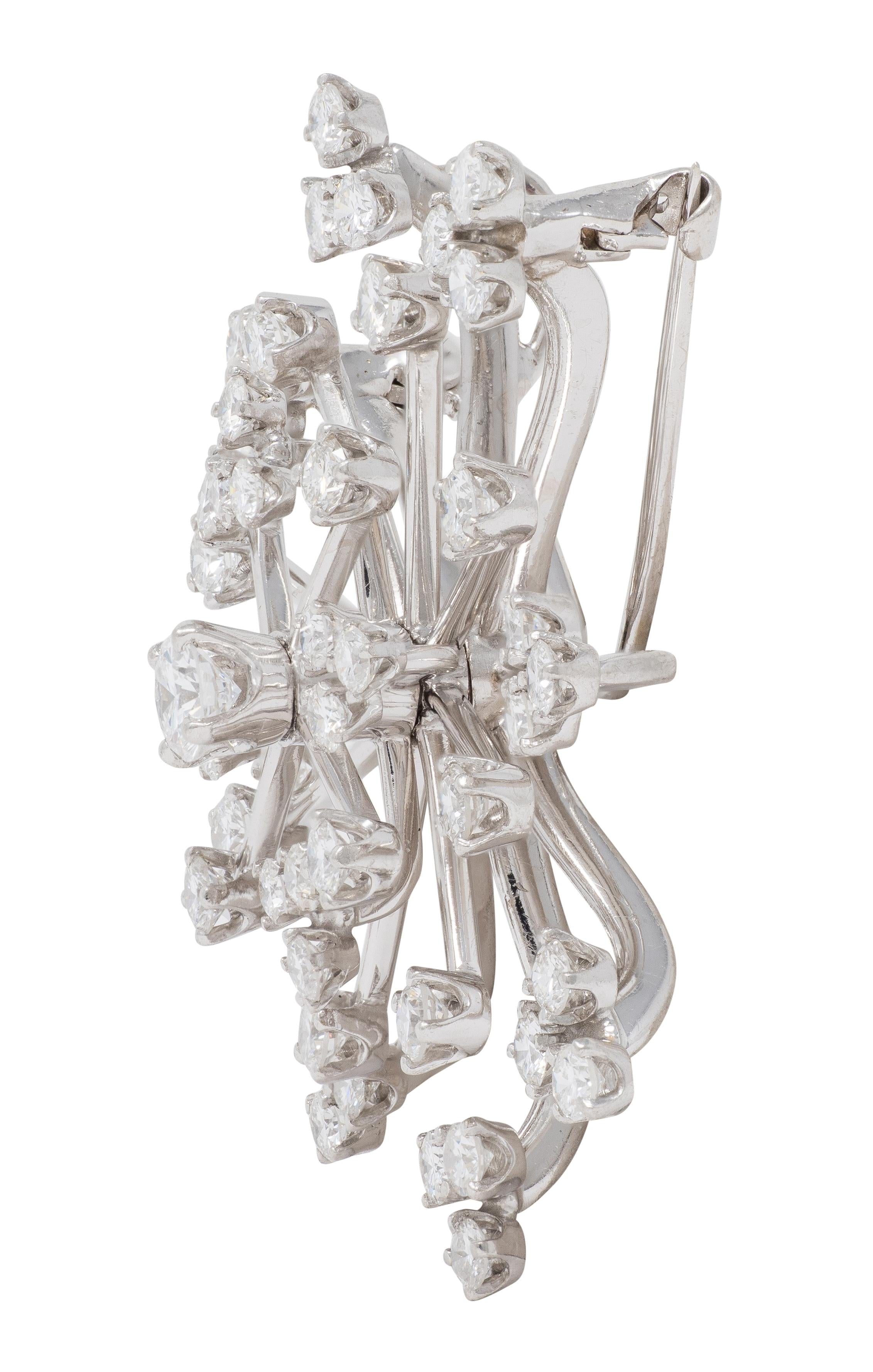 1960's Diamond Platinum Vintage Starburst Snowflake Pendant Brooch