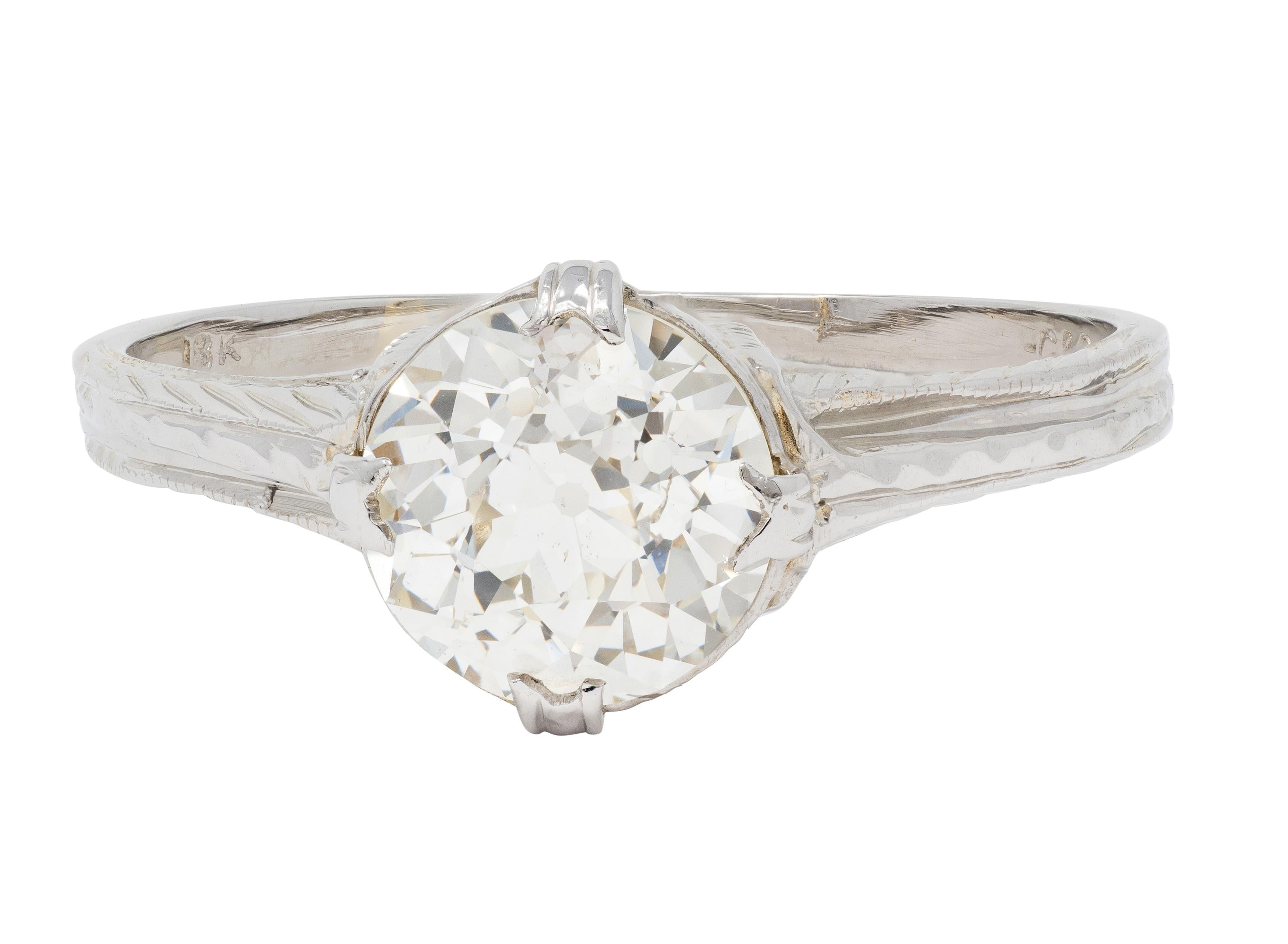 Art Deco European Diamond 18 Karat White Gold Antique Fanning Engagement Ring