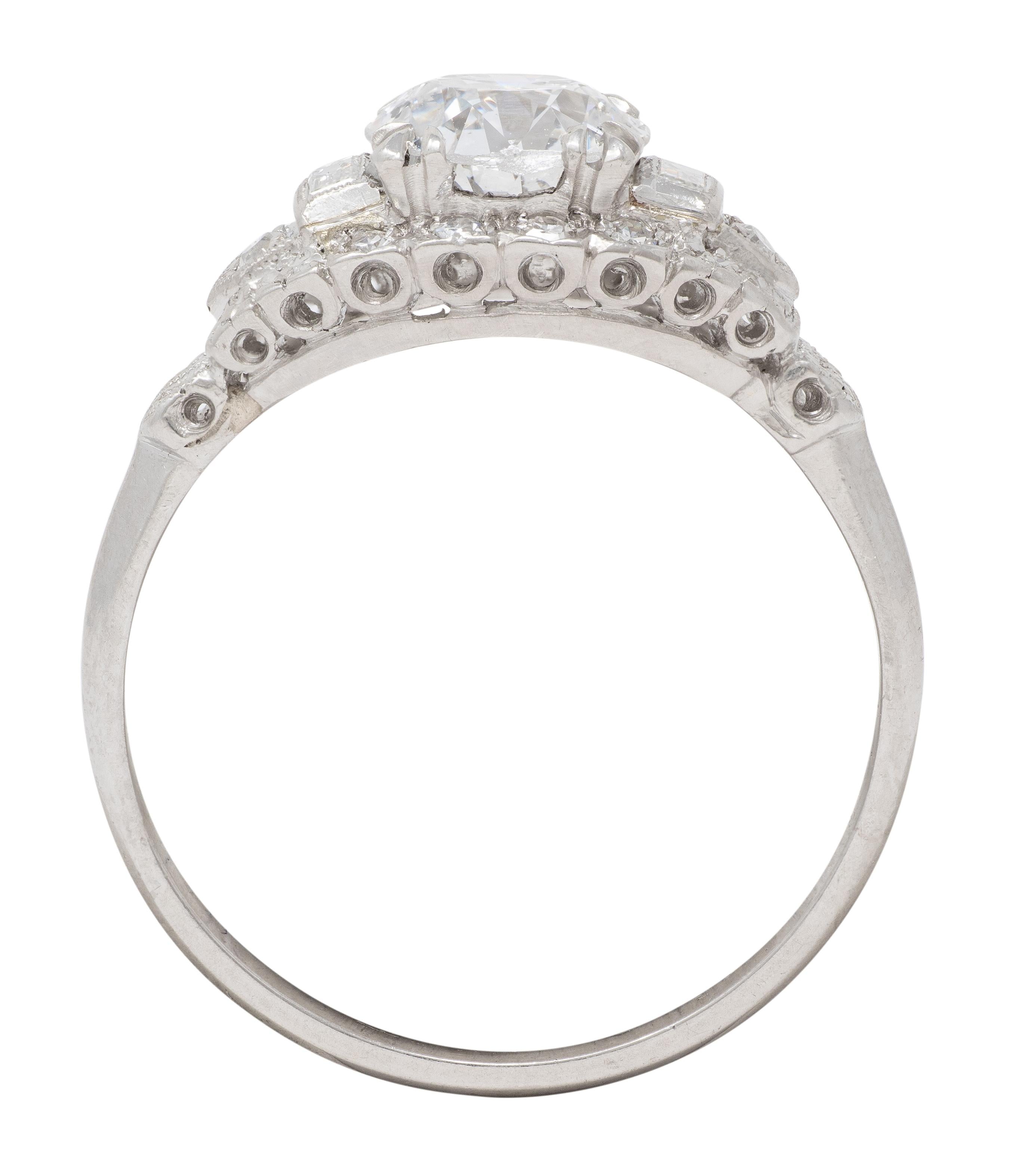 Axel Bros. Art Deco Old European Cut Diamond Platinum Stepped Engagement Ring