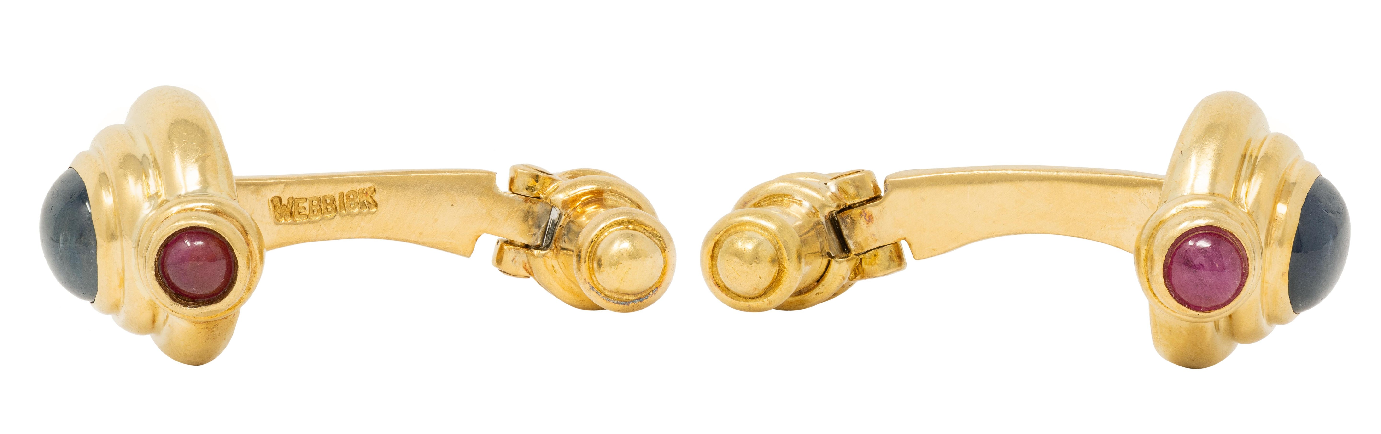 David Webb 1980's 3.50 CTW Ruby Sapphire 18 Karat Gold Vintage Bar Cufflinks