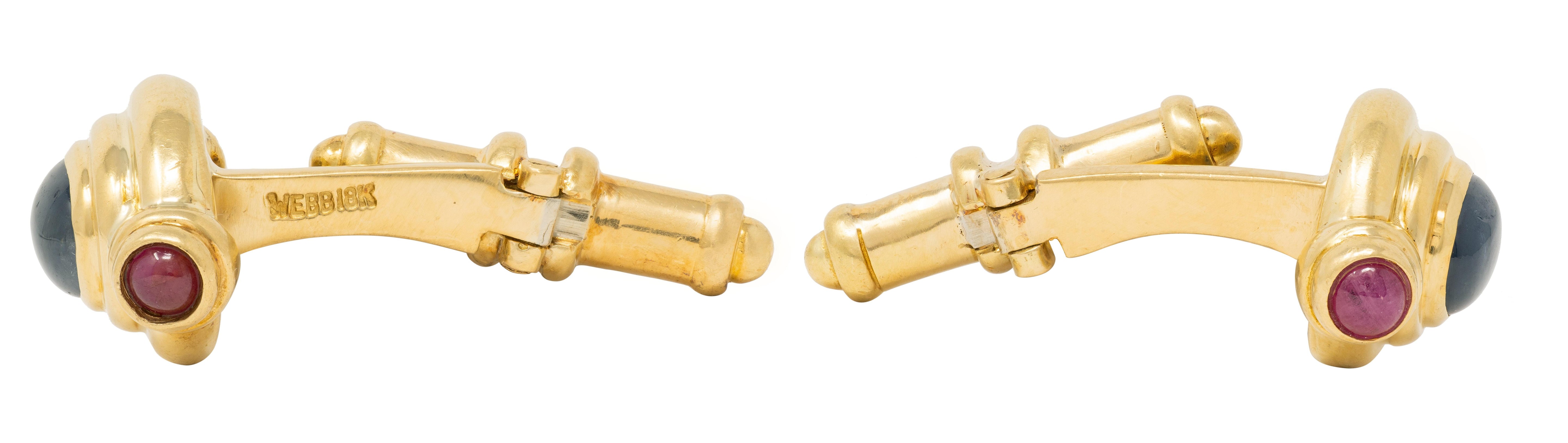 David Webb 1980's 3.50 CTW Ruby Sapphire 18 Karat Gold Vintage Bar Cufflinks