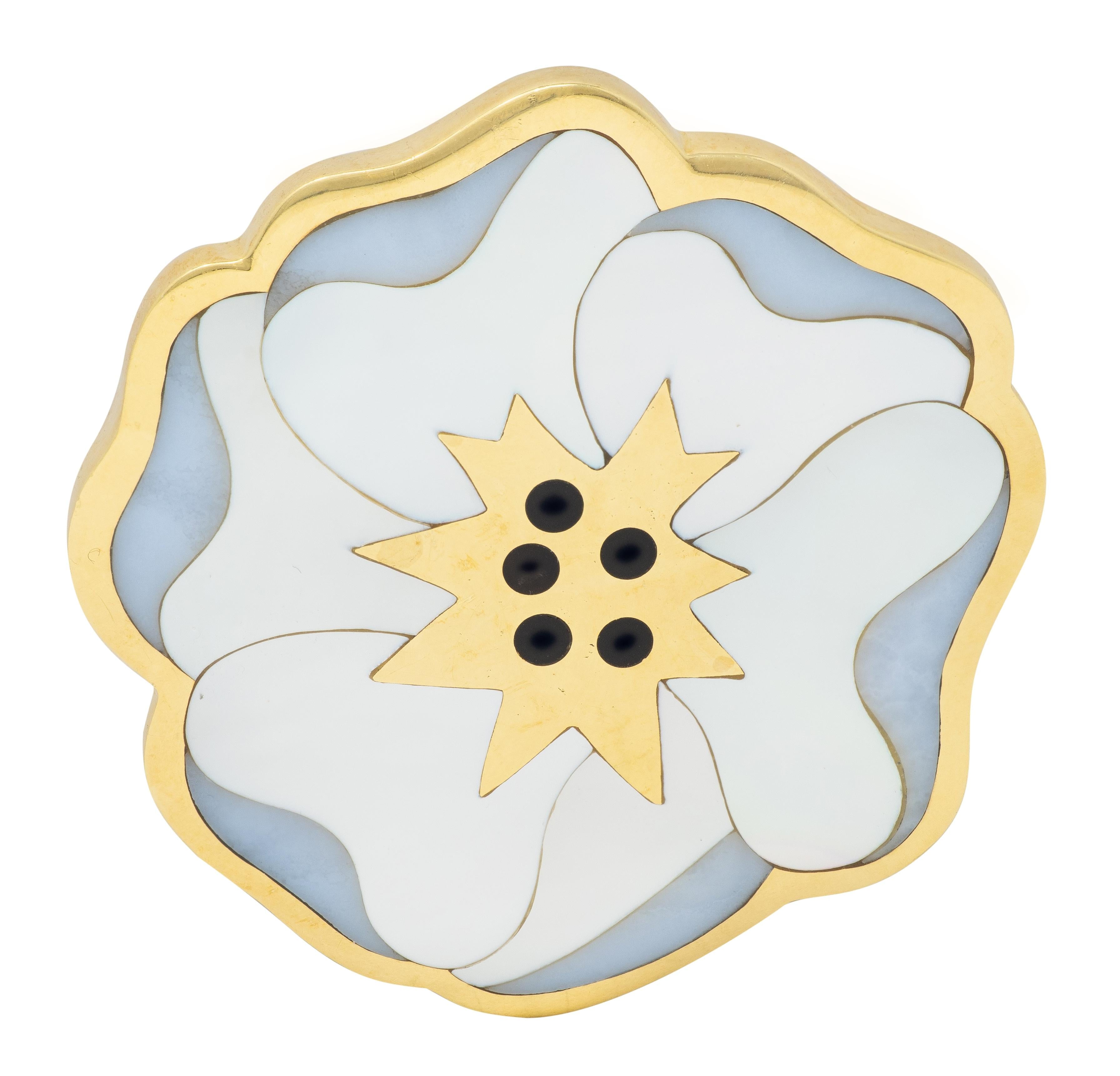 Angela Cummings Tiffany & Co. Multi-Gem Inlay 18K Vintage Poppy Flower Brooch