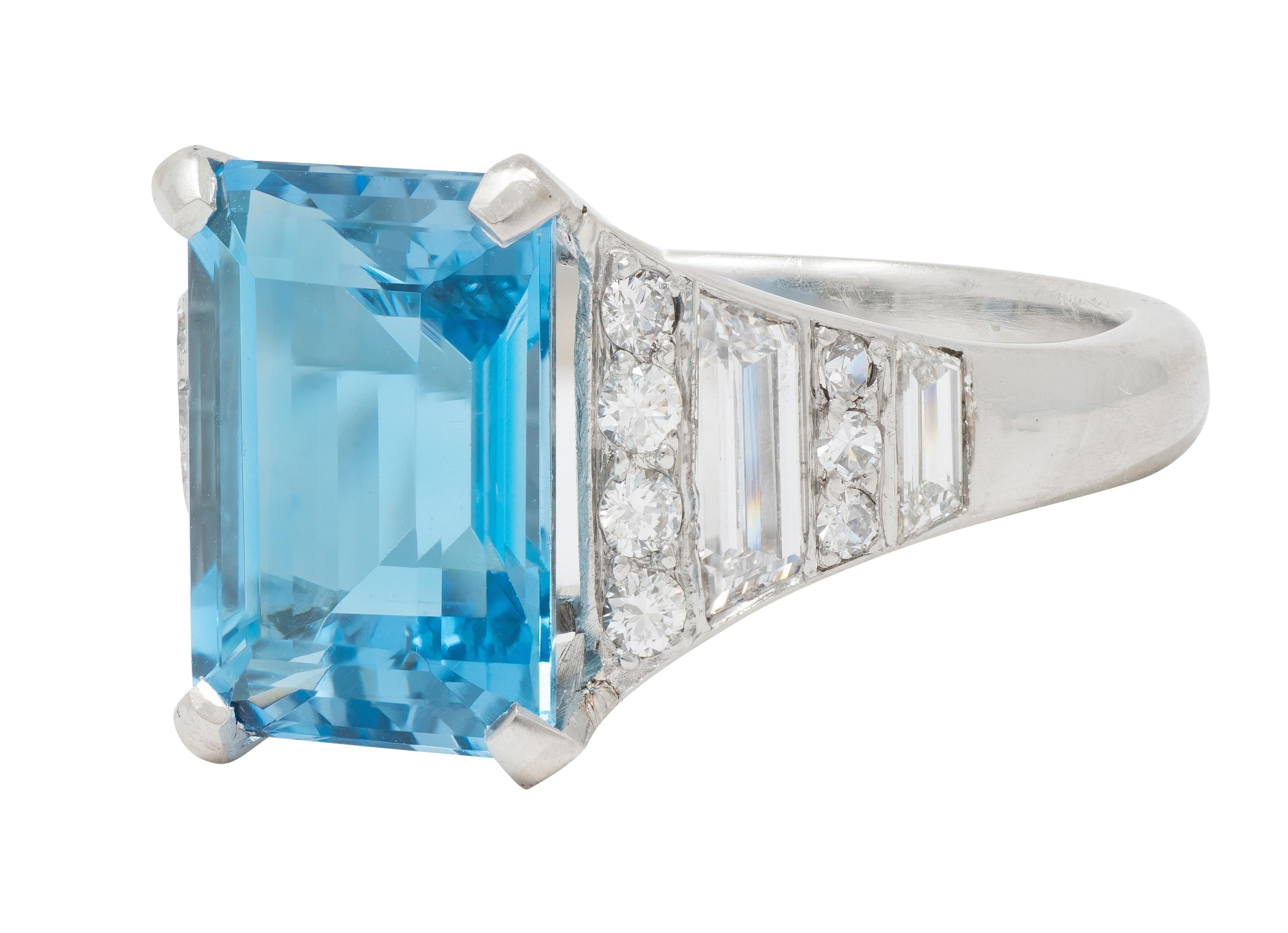 Mid-Century 4.60 CTW Aquamarine Diamond Platinum Vintage Cocktail Ring
