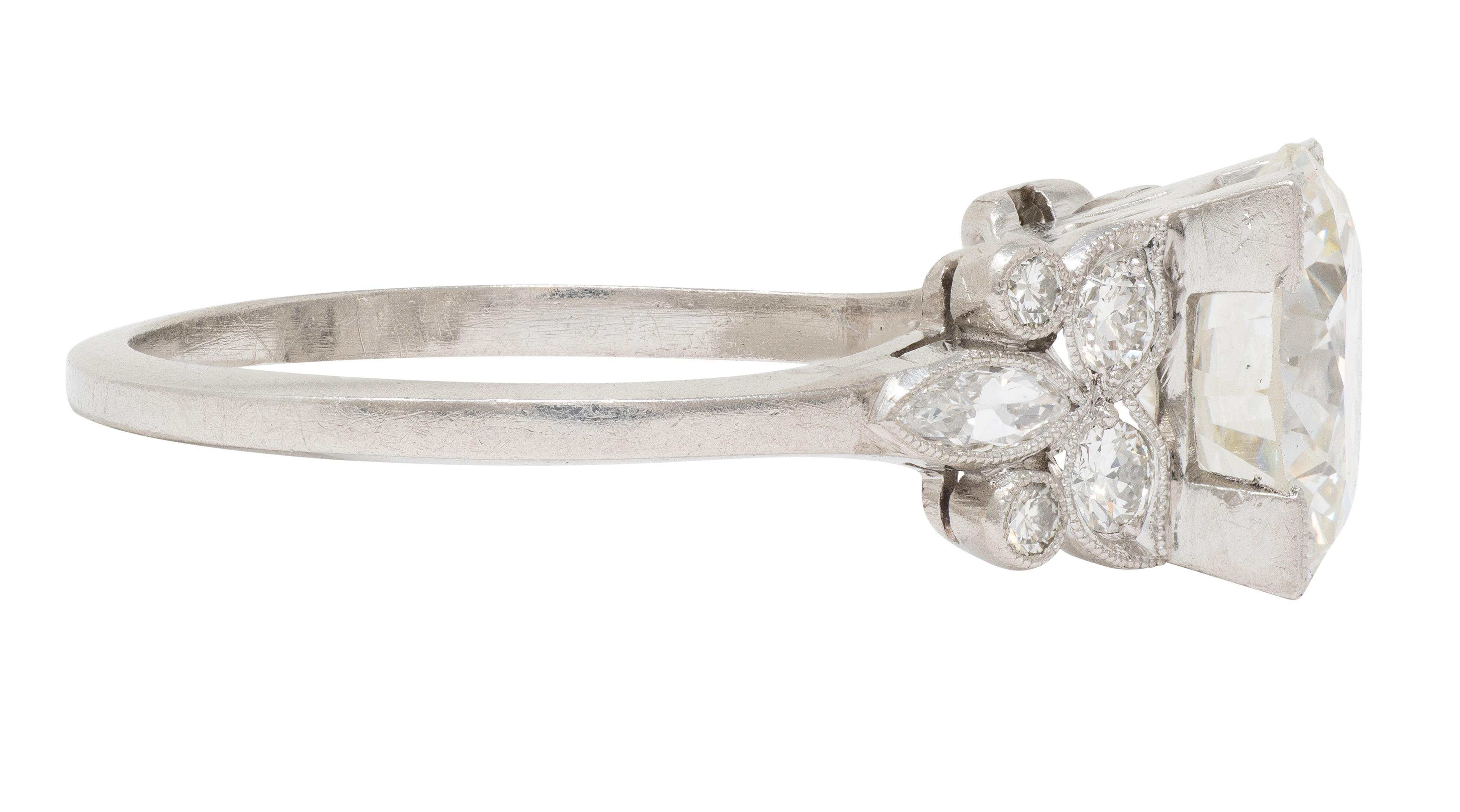 Art Deco 2.91 CTW Diamond Platinum Vintage Foliate Engagement Ring GIA