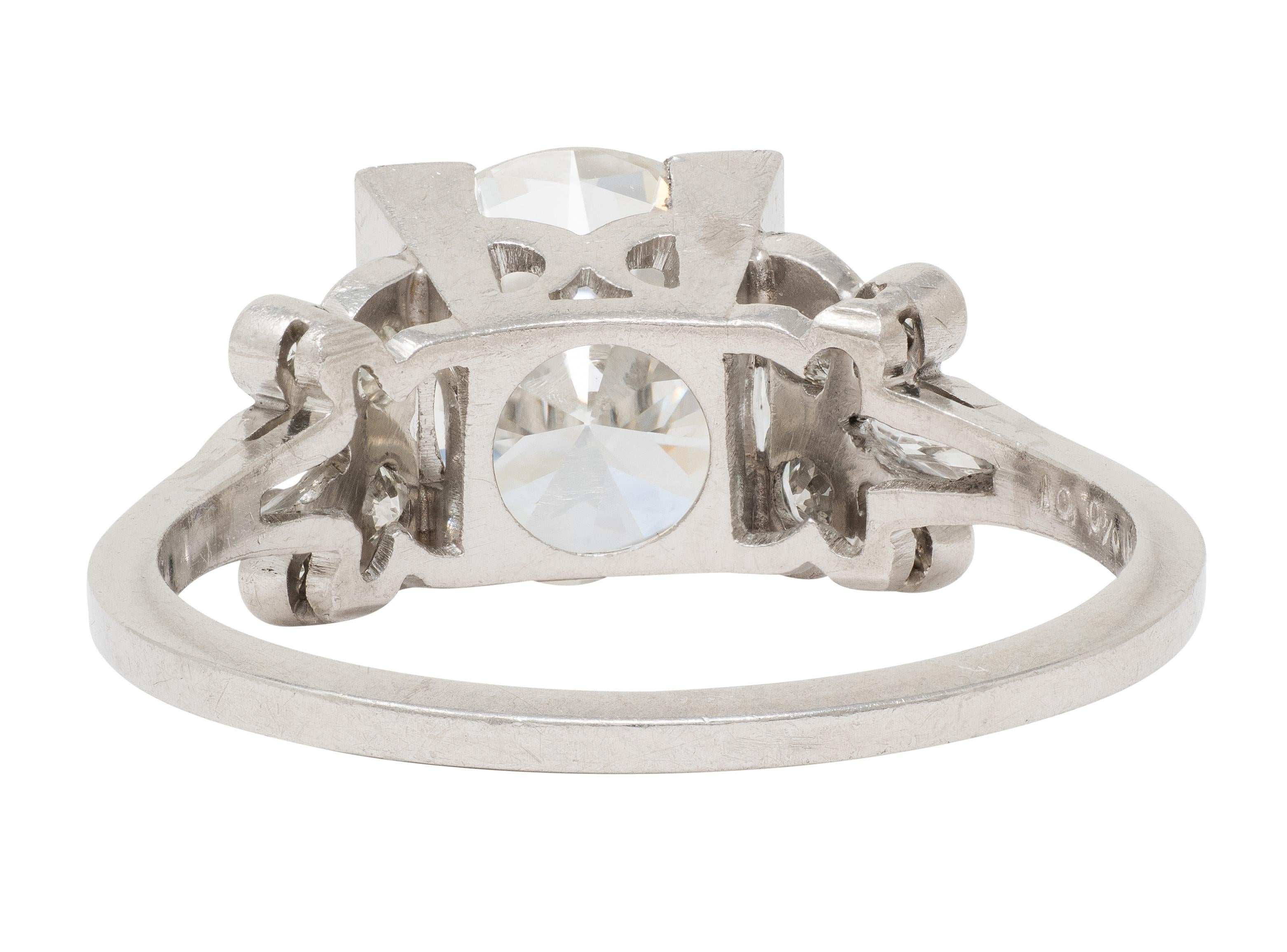 Art Deco 2.91 CTW Diamond Platinum Vintage Foliate Engagement Ring GIA